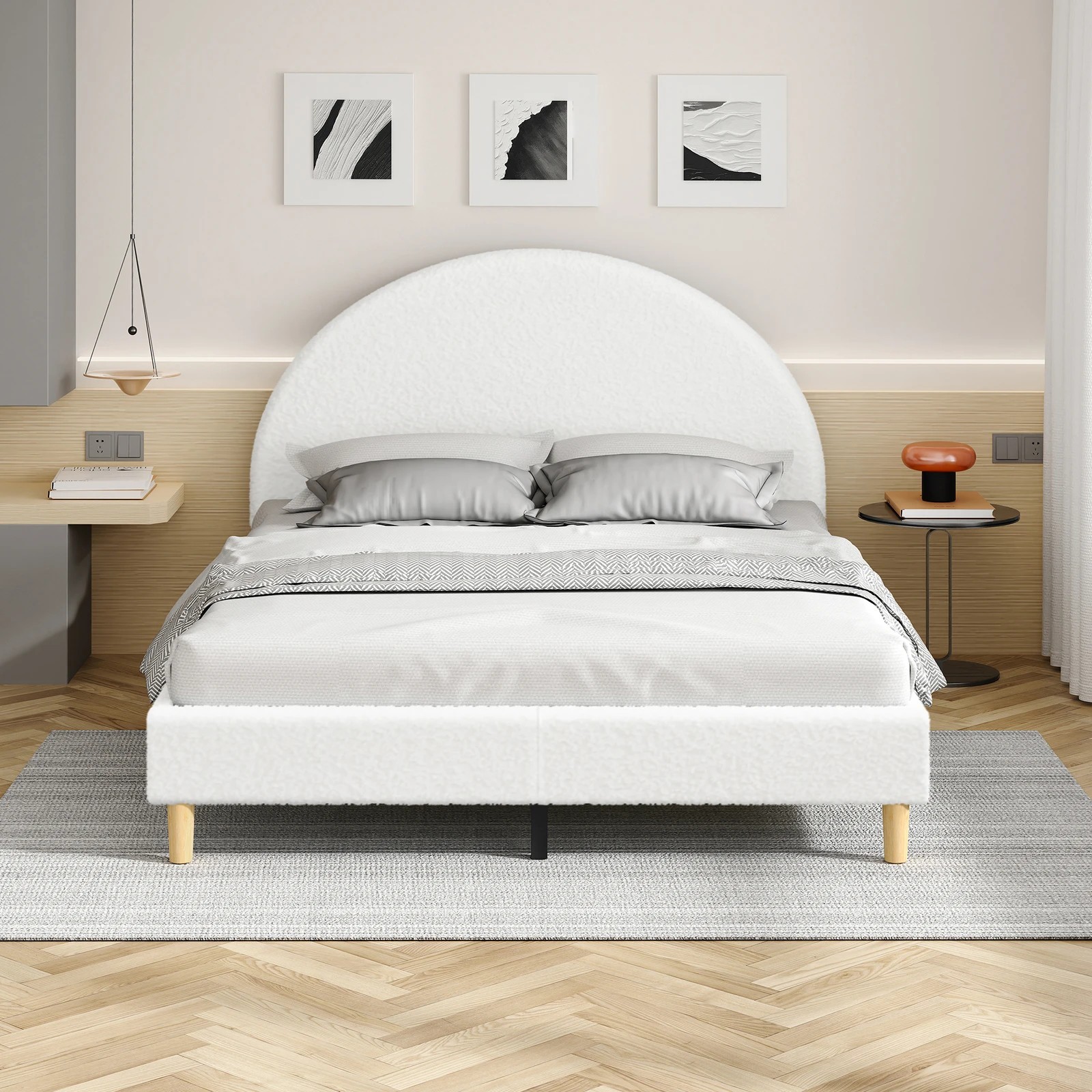 3 Alfordson Bed Frame King Size Mattress Base Platform Boucle Calla - White, 3 of 10