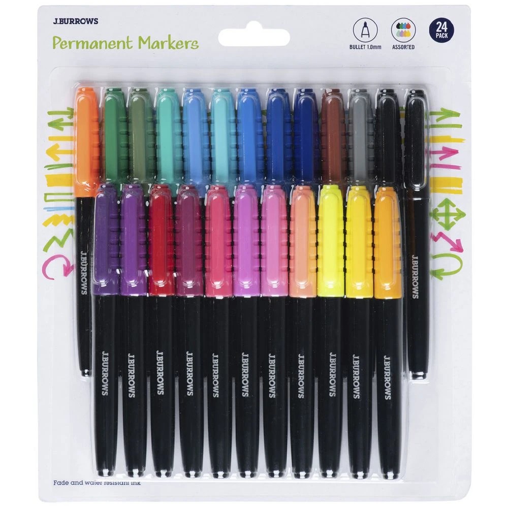 1 J.Burrows Permanent Markers 1mm Bullet Assorted 24 Pack, 1 of 4