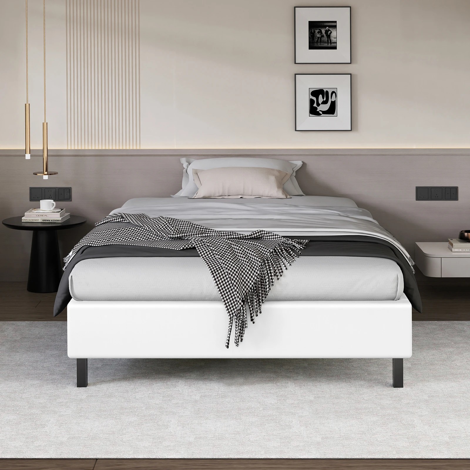 3 Alfordson Bed Frame Single Size Mattress Base Foundation Leather Basel - White, 3 of 10