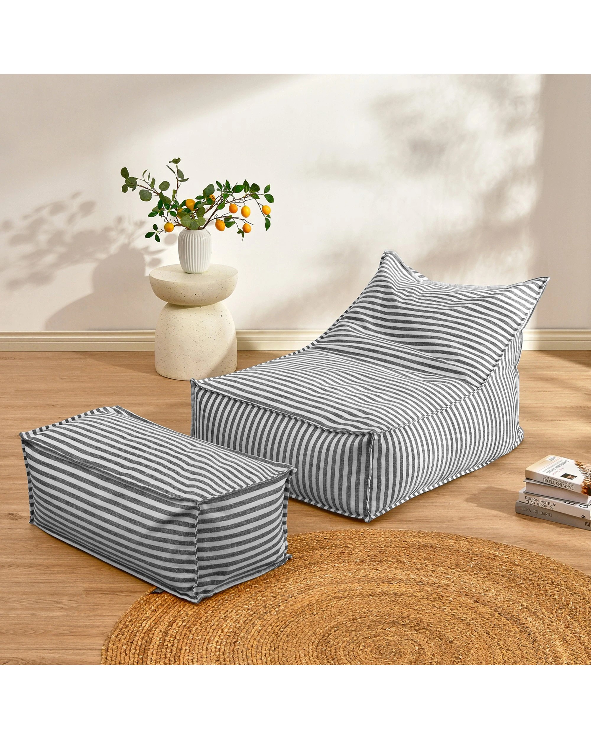 6 Cadence & Co. Oscar Faux Linen Ottoman Bean Bag Cover - Charcoal, 6 of 6