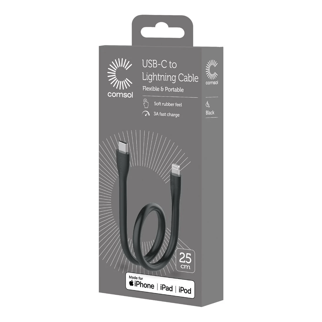 3 Comsol Silicone USB-C to Lightning MFi Cable 25cm Black, 3 of 3