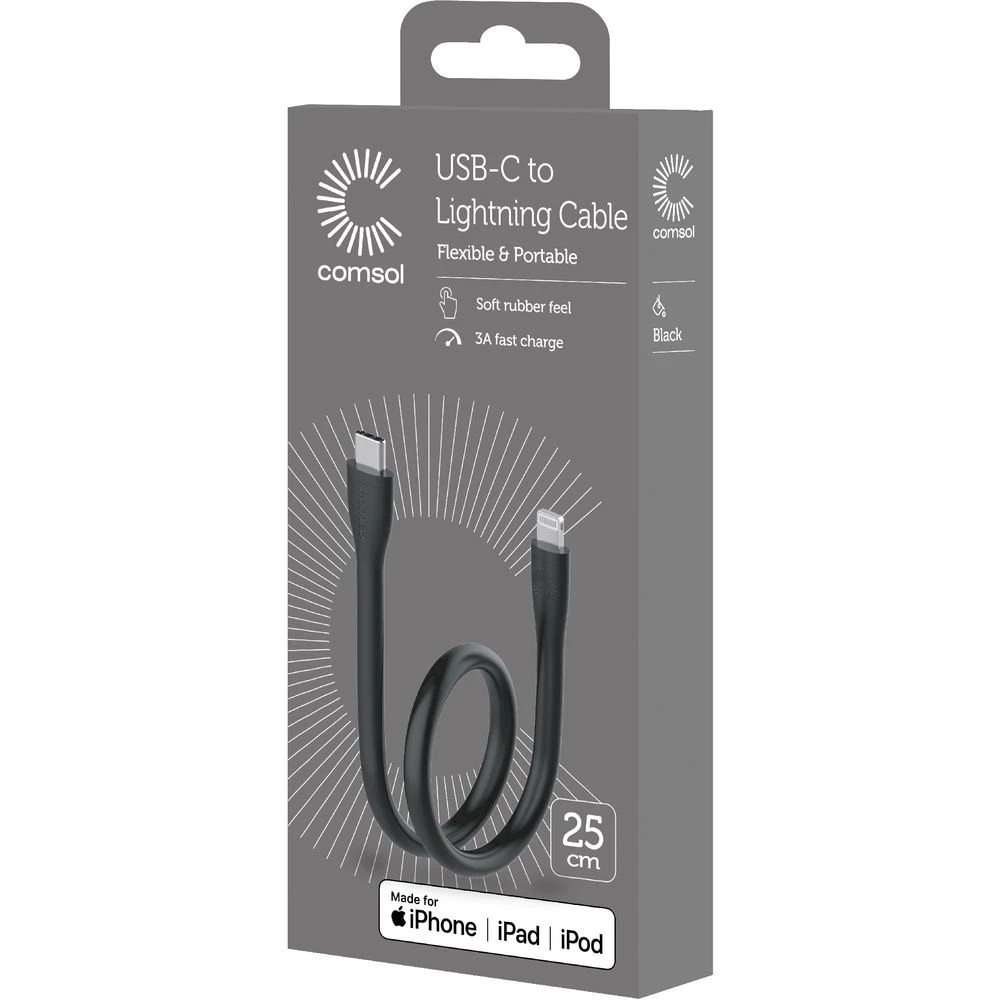 3 Comsol Silicone USB-C to Lightning MFi Cable 25cm Black, 3 of 3