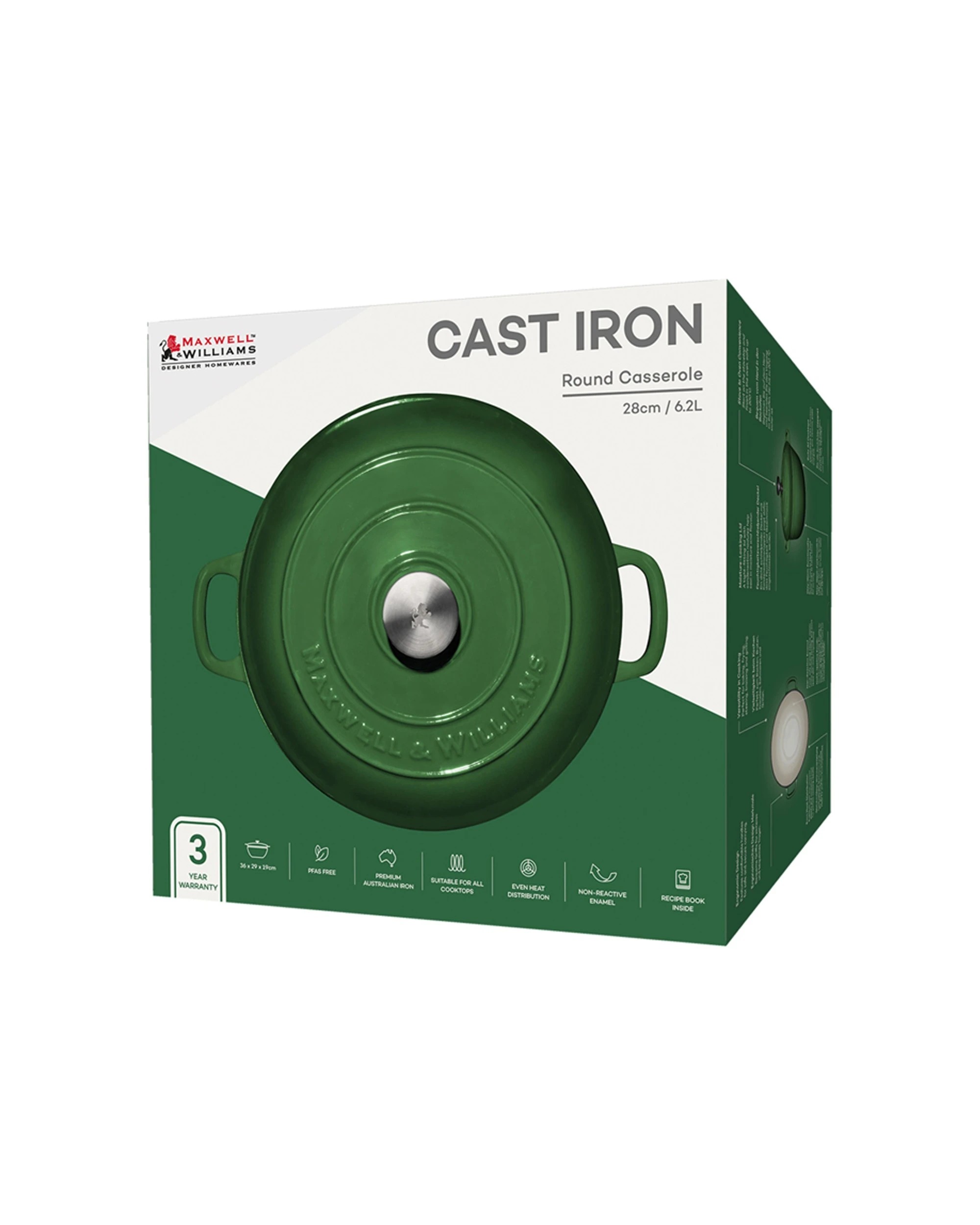 4 Maxwell & Williams Cast Iron Round Casserole 28cm 6.2l Casserole Pan
 - Green, 4 of 4