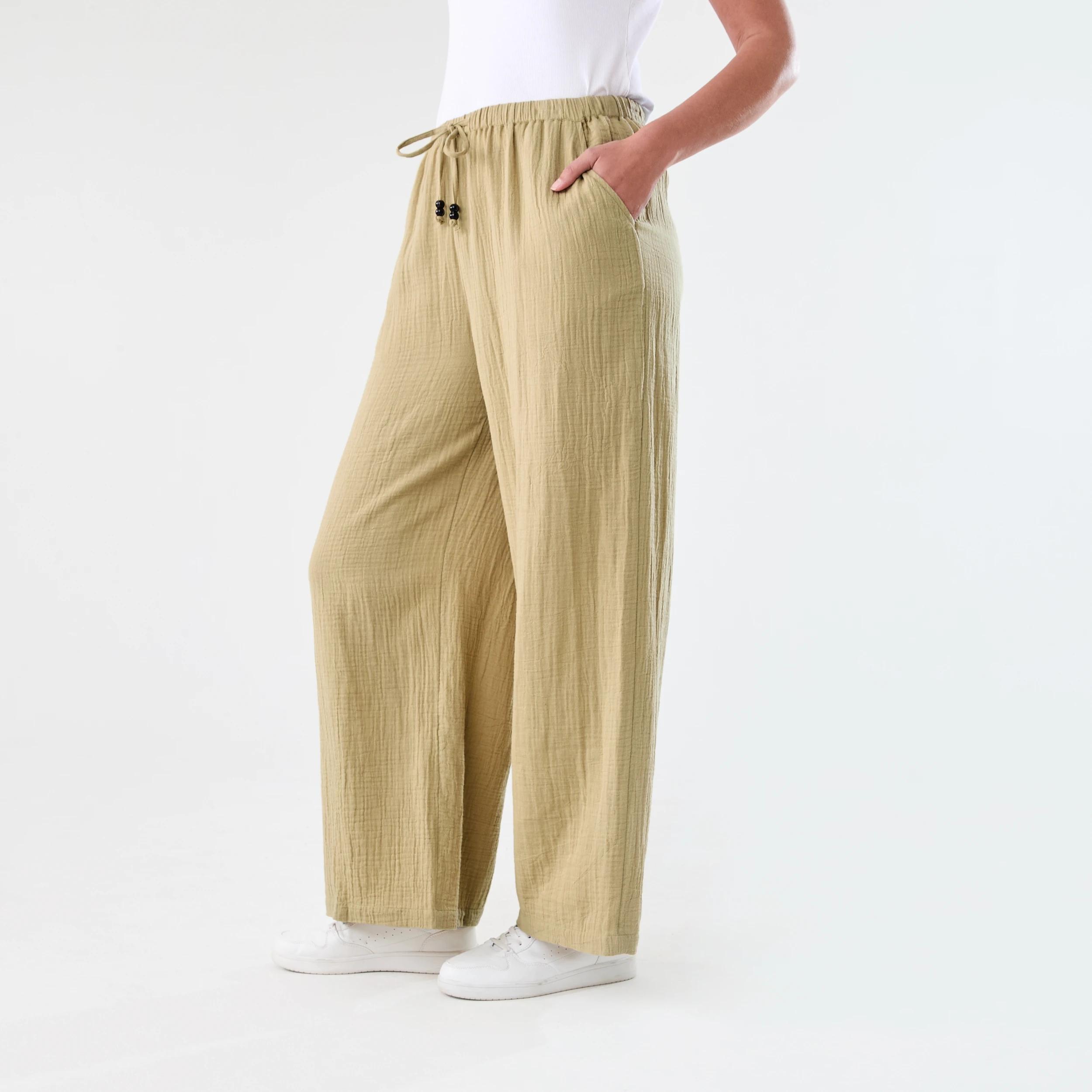 2 Tie Waist Double Cloth Pants Urban Grn, 2 of 5