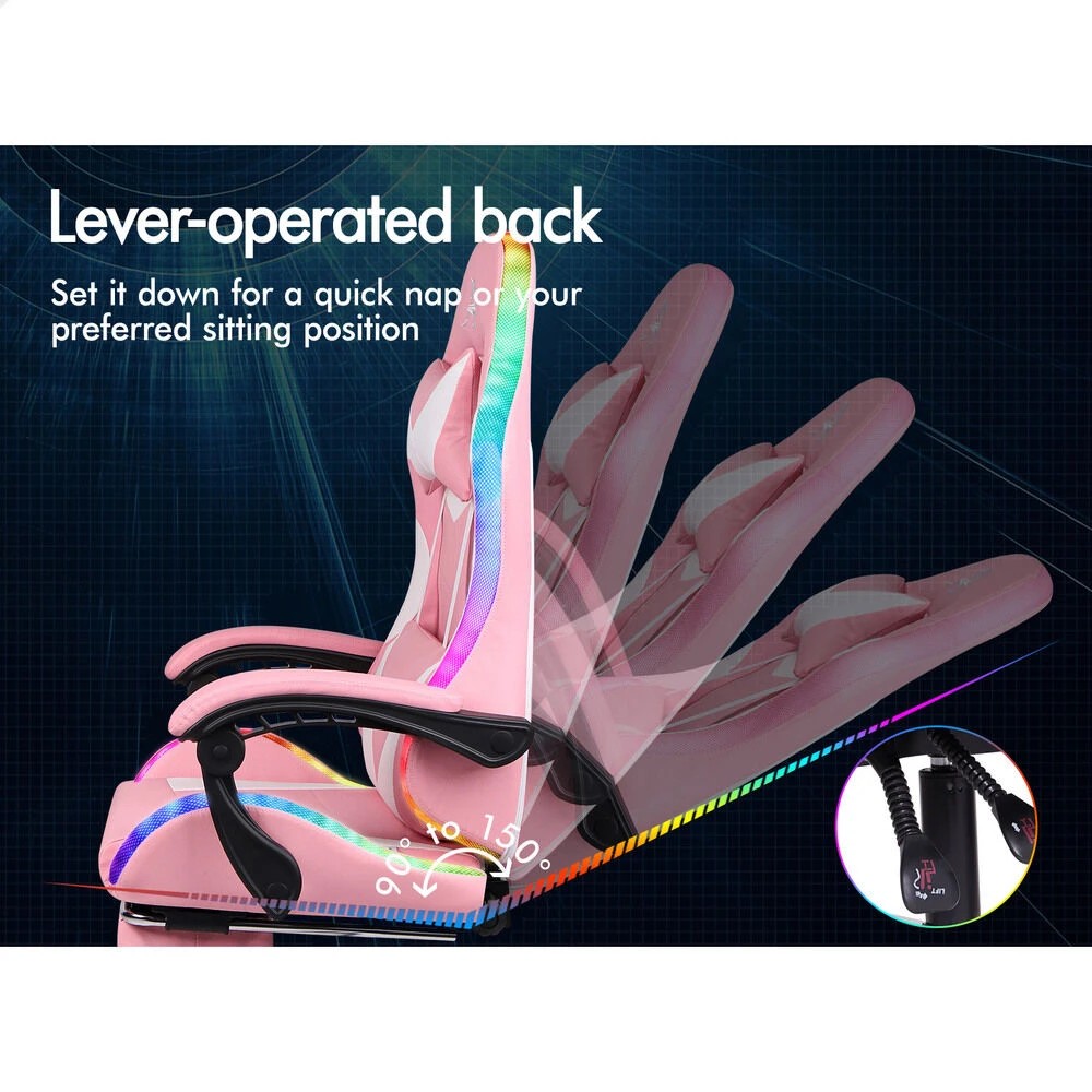 7 Alfordson Gaming Chair Office Massage 12 RGB LED Computer Seat PU Leather - Pink, 7 of 10