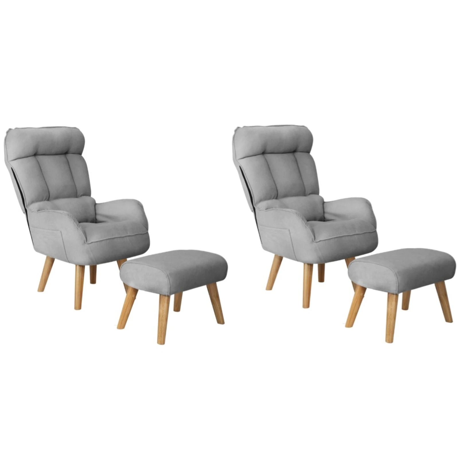3 Oikiture 2x 360 Swivel Recliner Armchair Lounge Ottoman Chair With Stool - Grey, 3 of 10