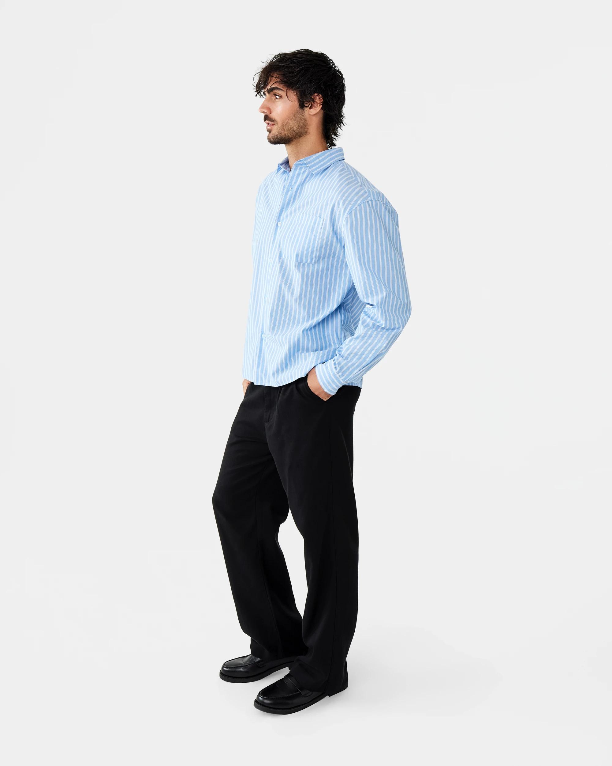 3 Long Sleeve Relaxed Poplin Shirt Blu Stripe, 3 of 10