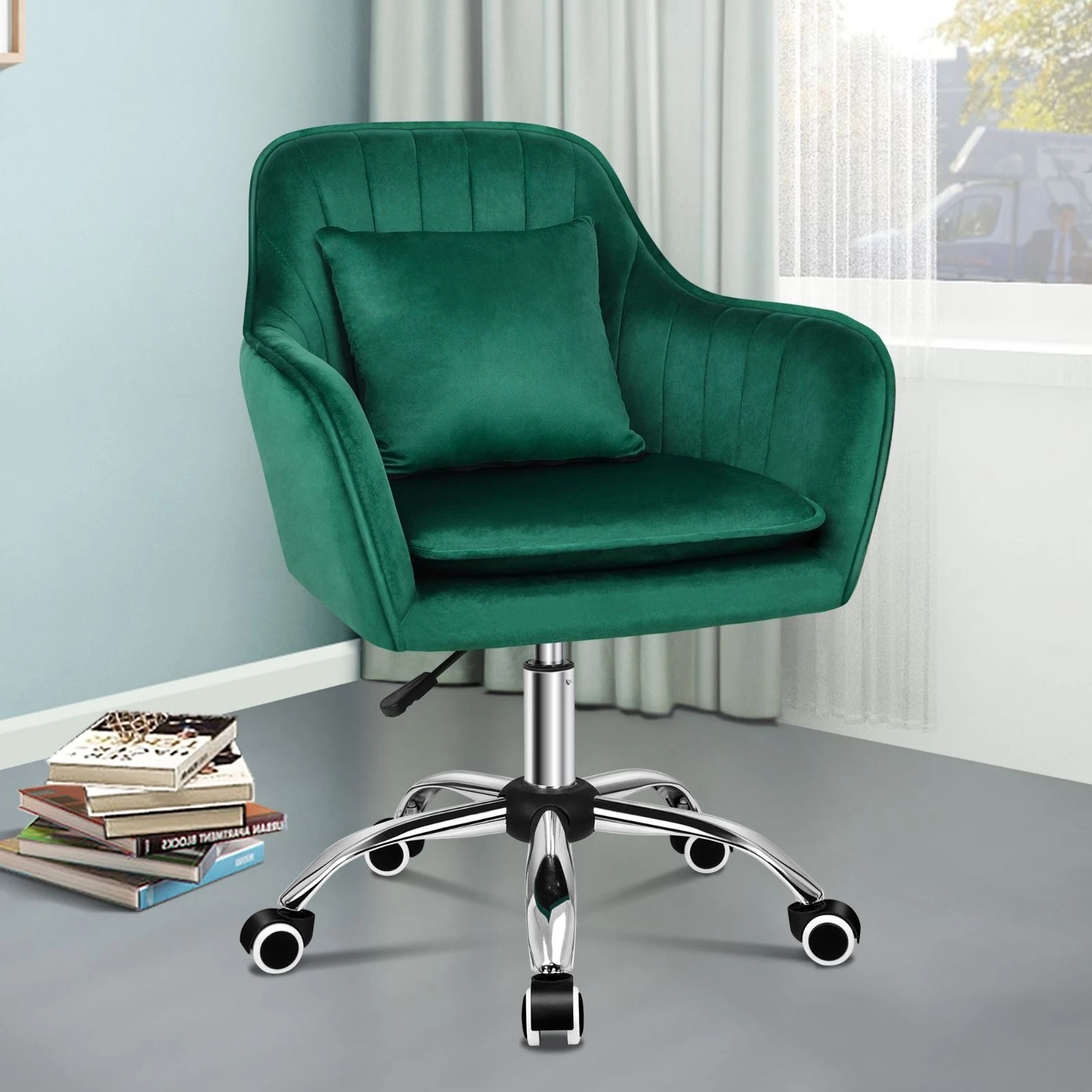 8 Alfordson Velvet Office Chair Computer Swivel Armchair Work Adult Kids - Green, 8 of 10