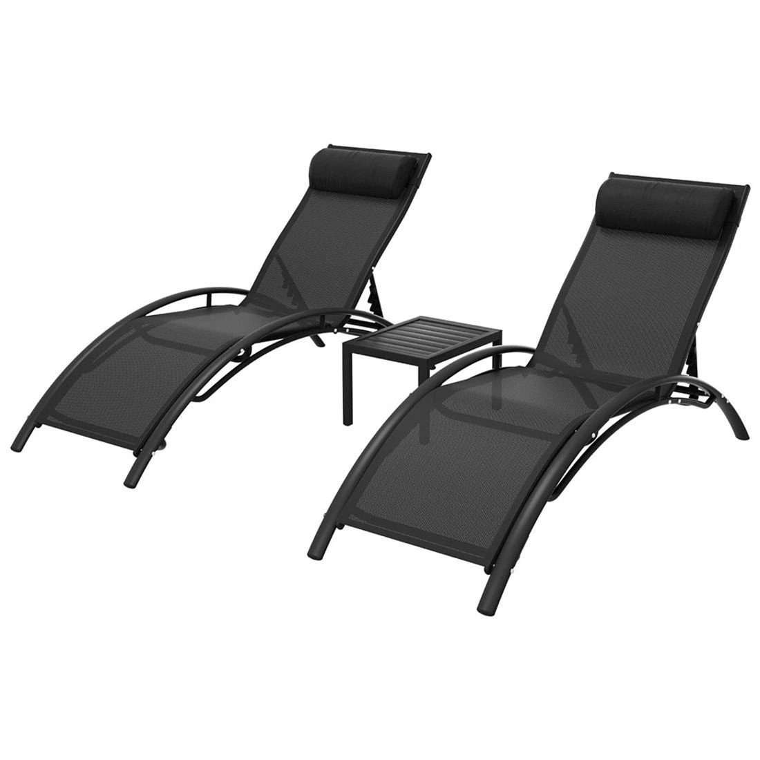1 Gardeon 3PC Sun Lounge Outdoor Lounger - Black, 1 of 5