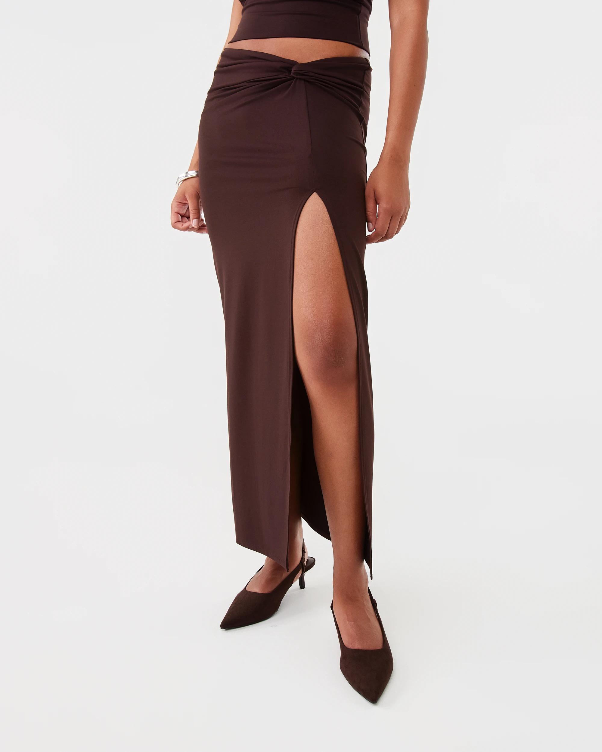 1 Jersey Knot Midi Skirt Choc Plum, 1 of 4