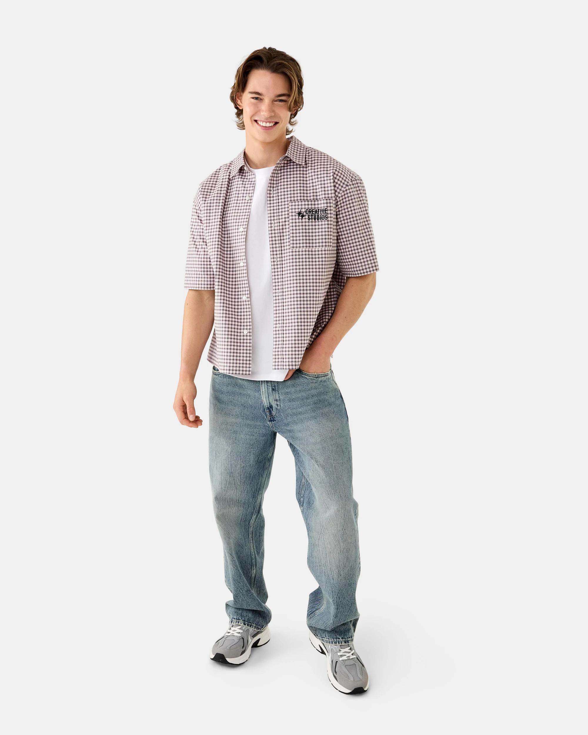 2 Short Sleeve Boxy Check Shirt Gry Check, 2 of 8