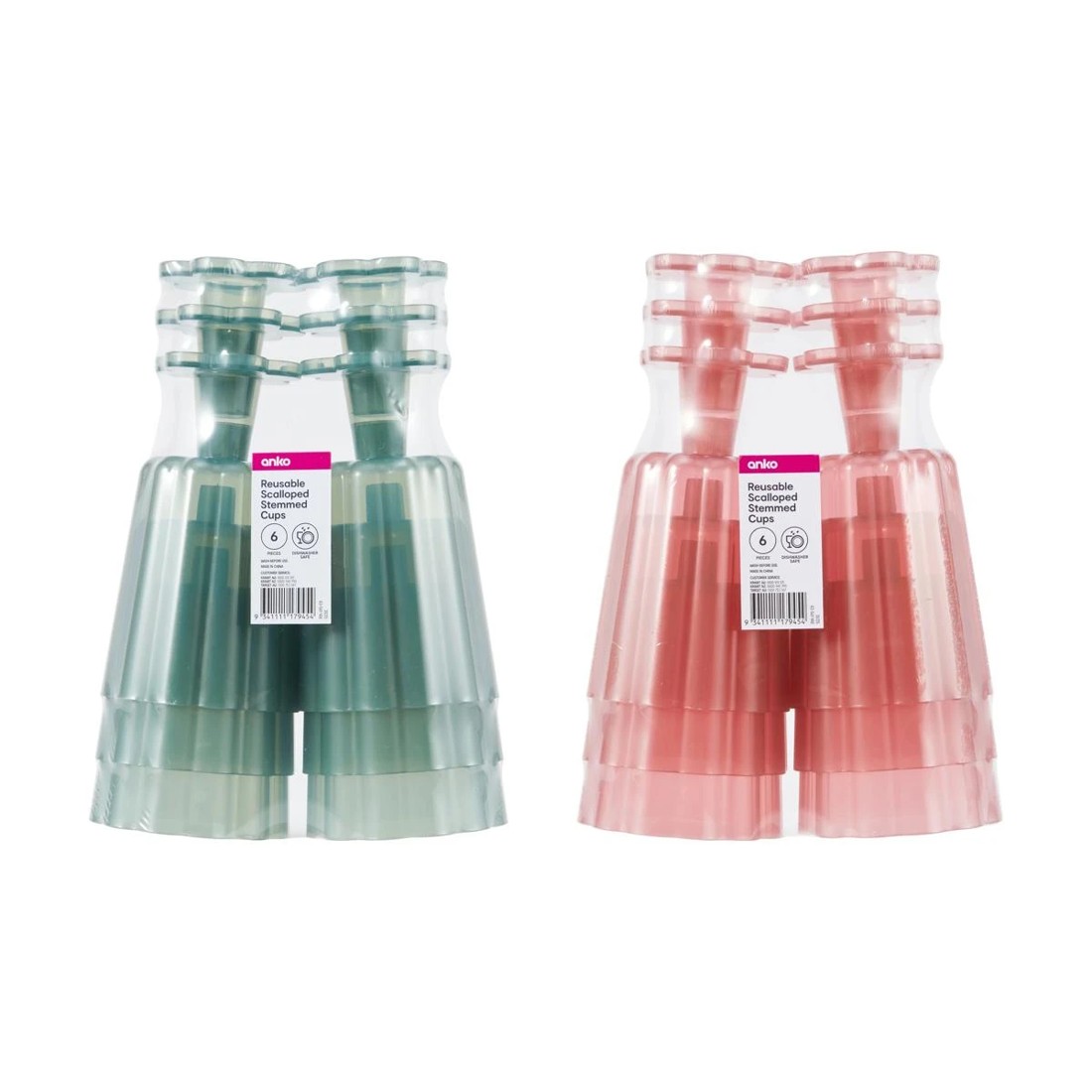 3 6 Piece Reusable Scalloped Stemmed Cups - Assorted, 3 of 3