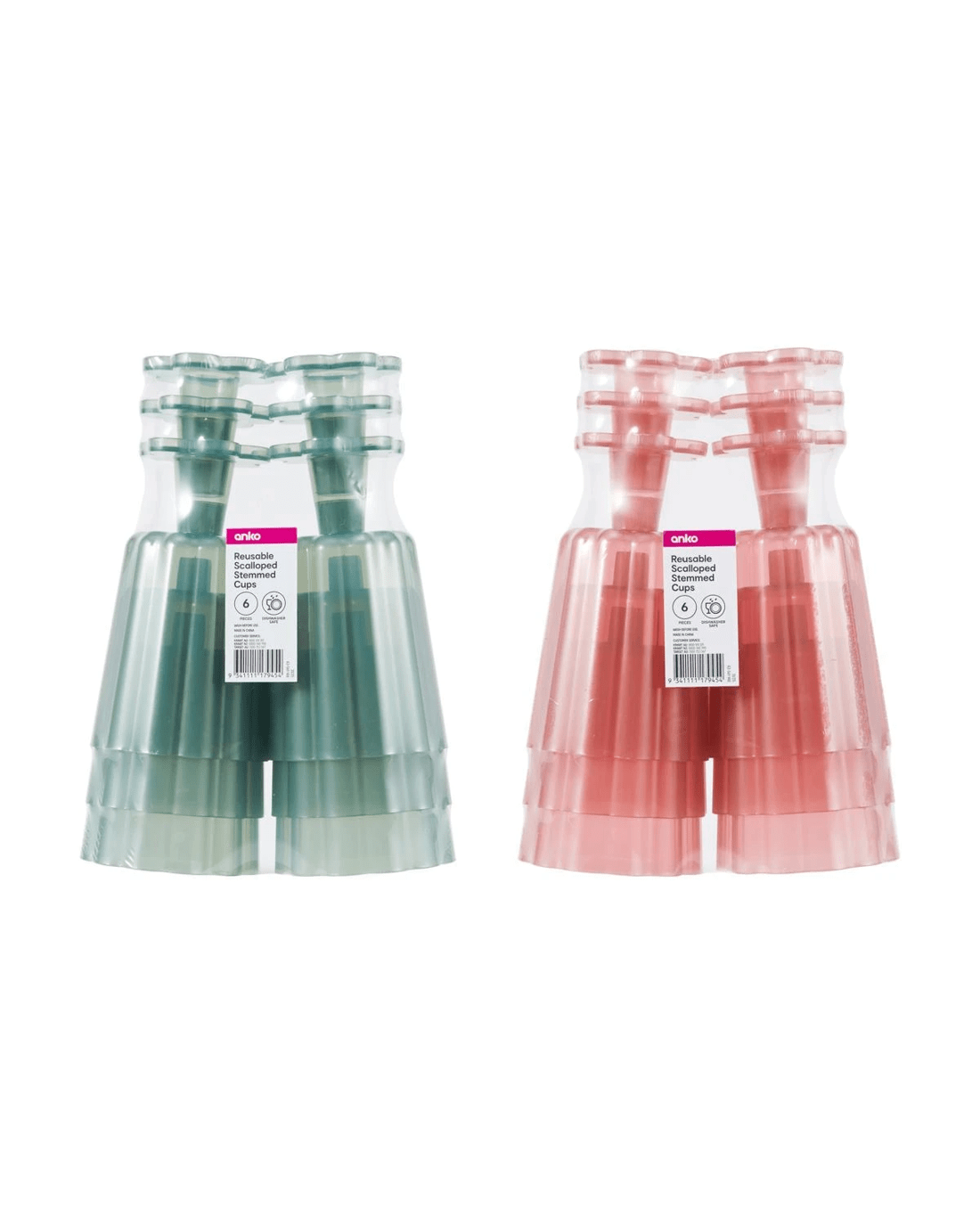 3 6 Piece Reusable Scalloped Stemmed Cups - Assorted, 3 of 3