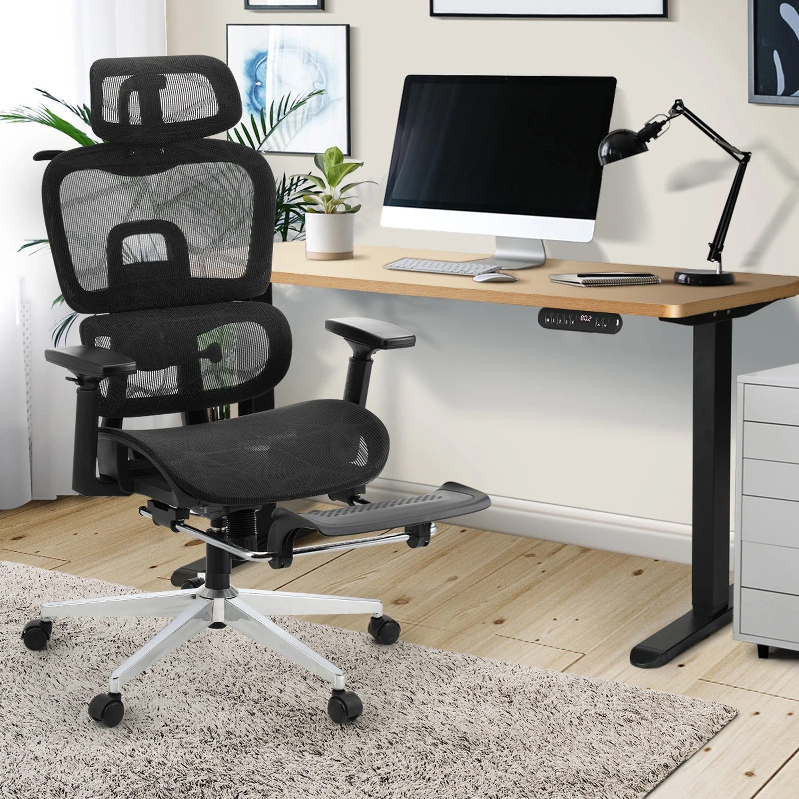 2 Oikiture Office Desk And Chair Set Mesh Ergonomic Chair Sit-stand Desk
 - Multi, 2 of 4