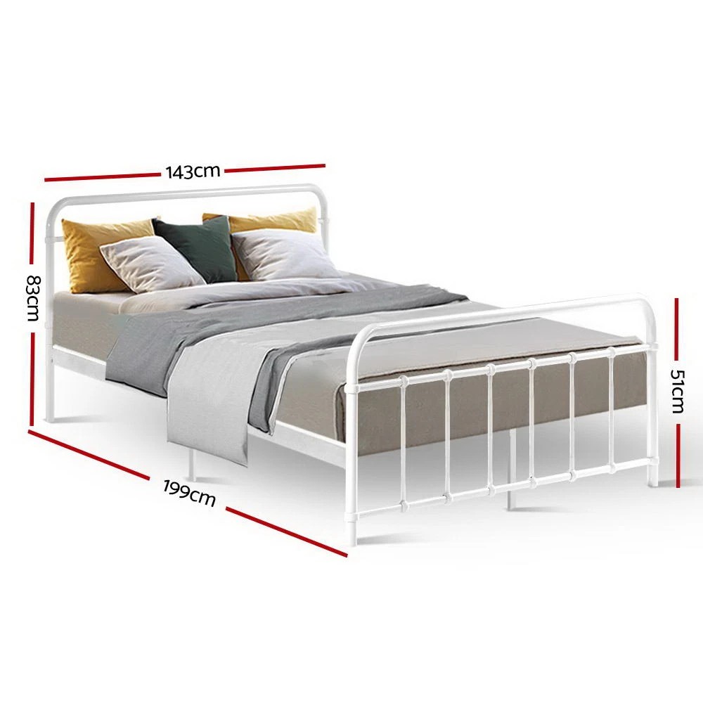 2 Artiss Bed Frame Metal Frames LEO - Double Bed - White, 2 of 7