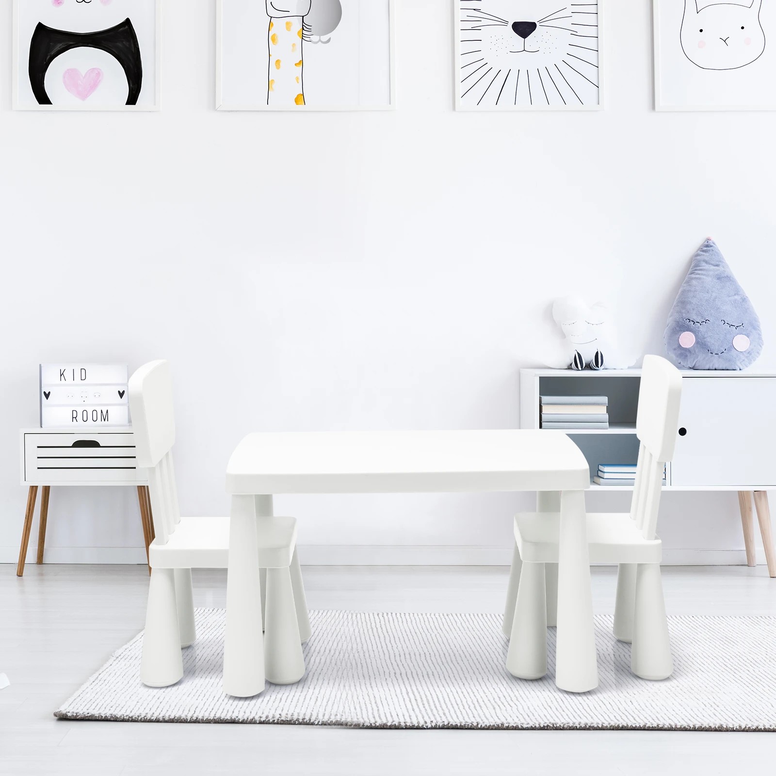 5 Costway Kids Table & Chairs Set Study Drawing Desk - White, 5 of 5