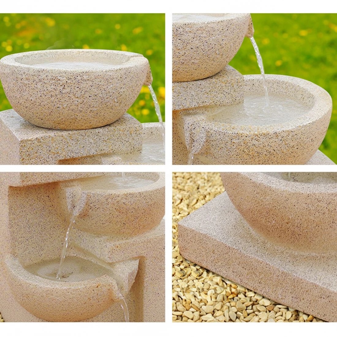 5 Gardeon Solar Water Feature Cascading Fountain 4-Tier Bowl LED Lights 72CM Sand - Beige, 5 of 8