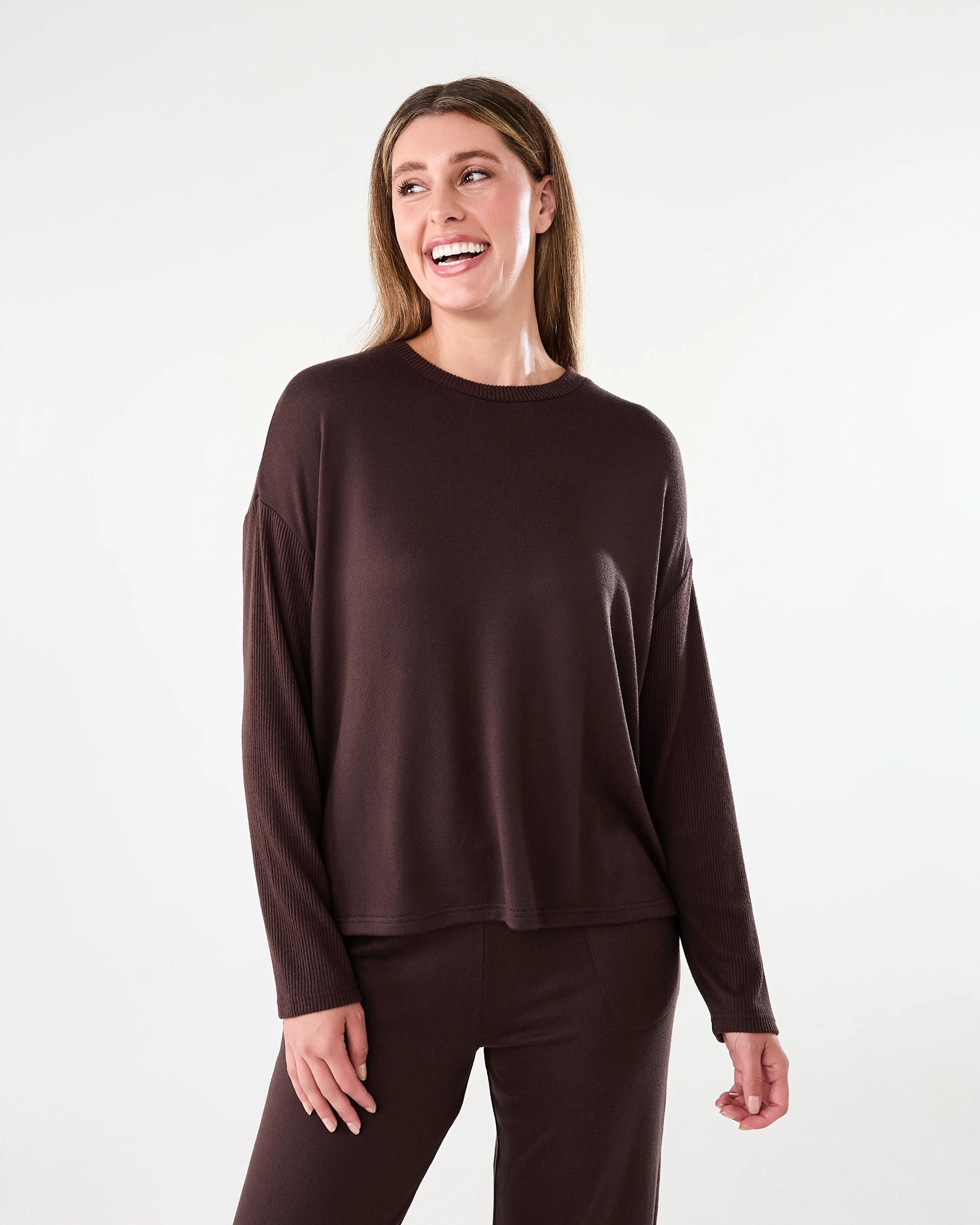 1 Super Soft Rib Sleeve Lounge Top Choc Chip, 1 of 6
