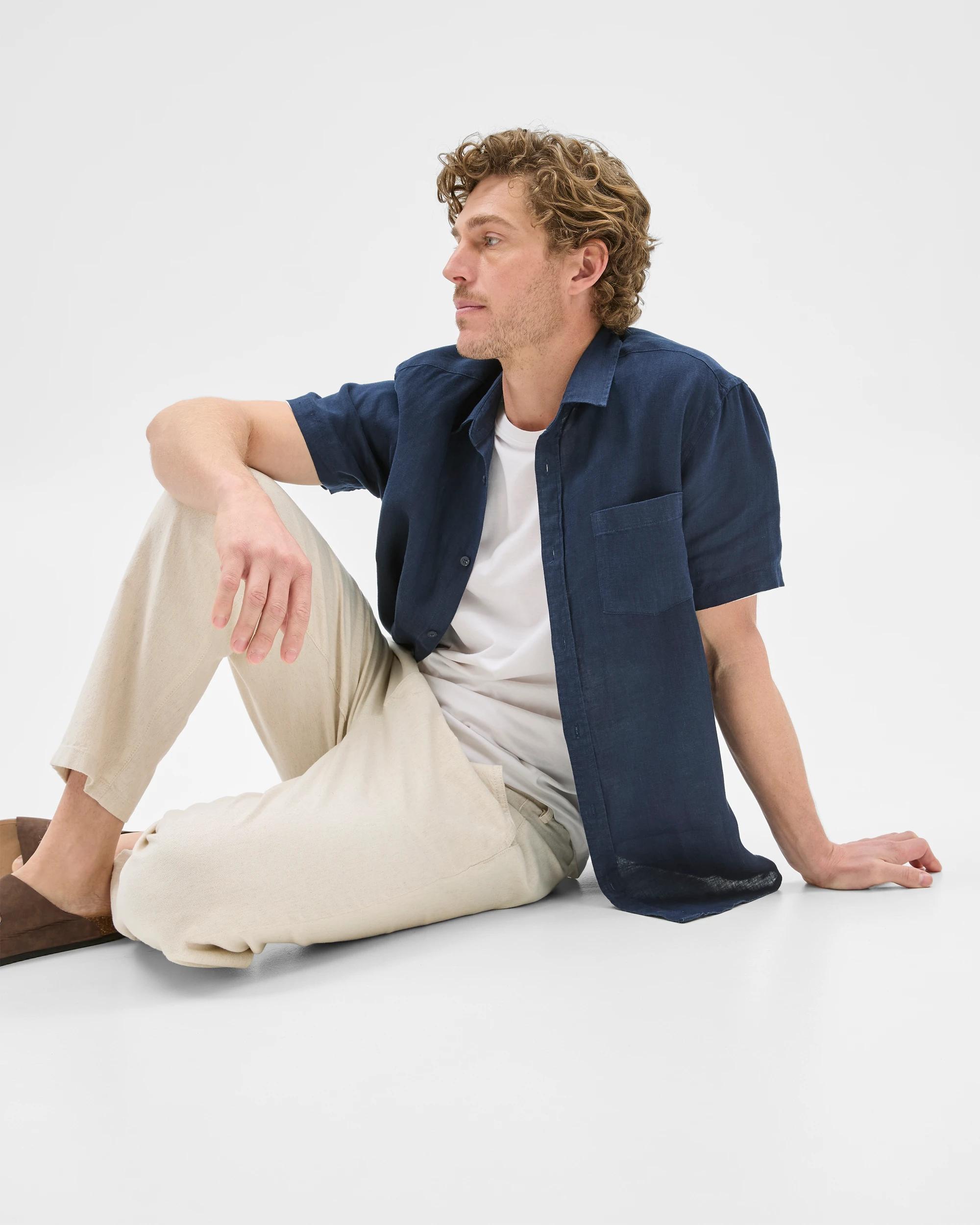 4 Target European Linen Short Sleeve Shirt NAVY, 4 of 6