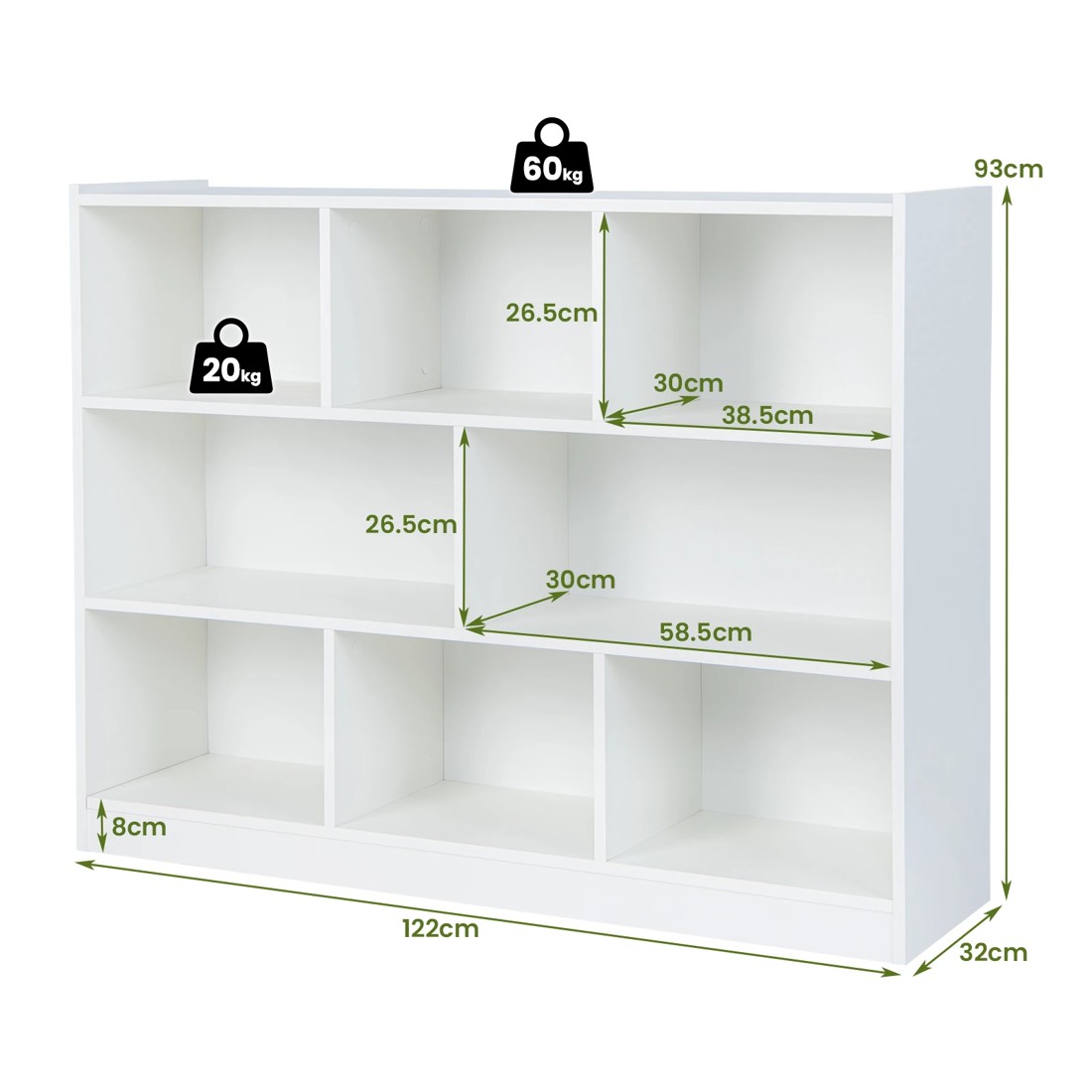 3 Costway 8 Cubes Bookcase Display Cabinet Wooden Toy Storage Organizer - White, 3 of 3