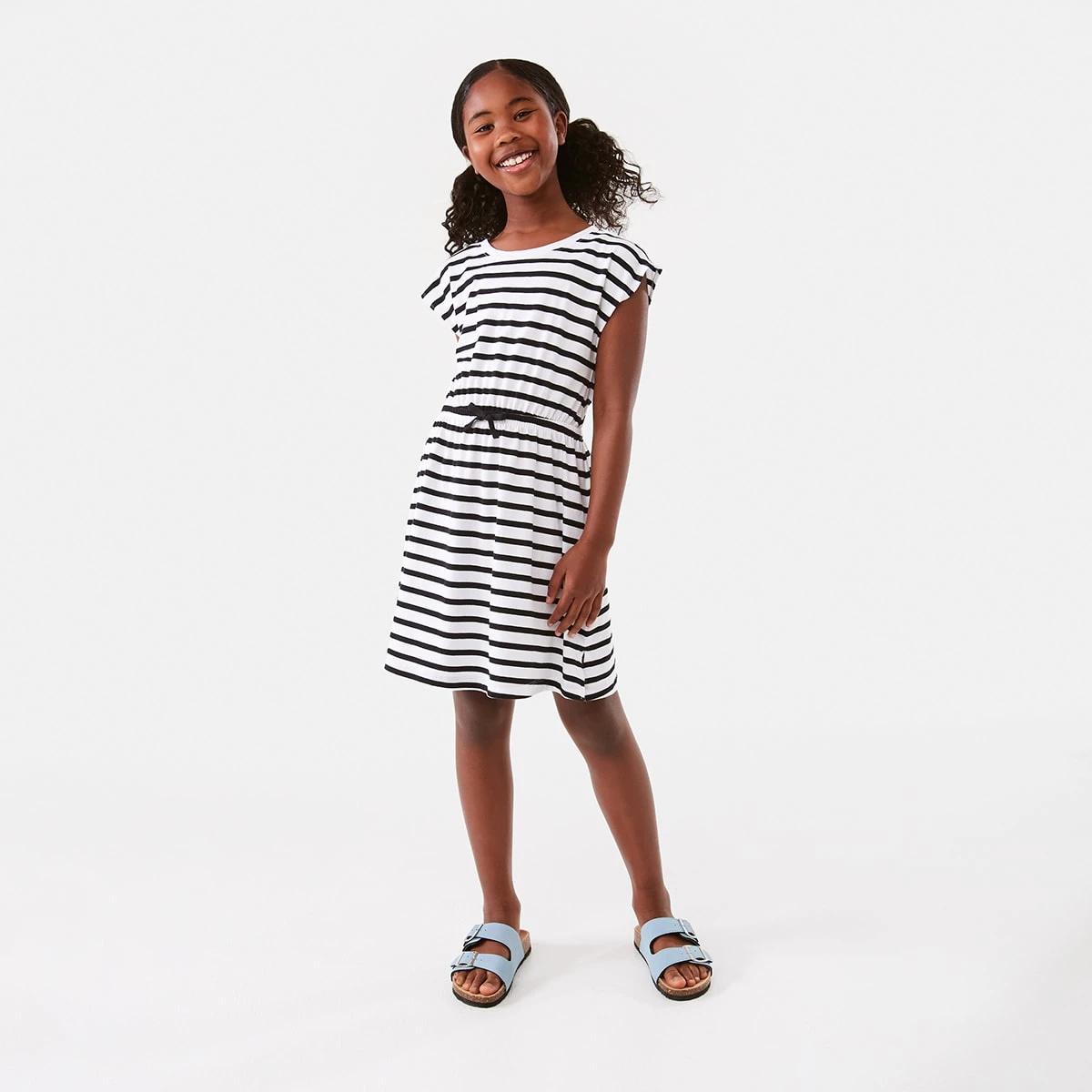 7 Gathered Waist Knit Dress Blk Stripe, 7 of 10