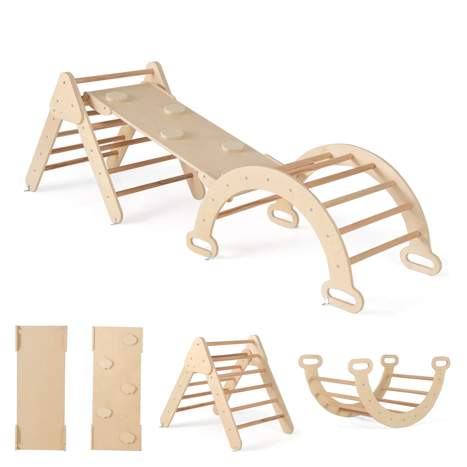 1 Costway Kids Climb Playset Wood Climbing Frame Rocking Arch Slide, 1 of 5