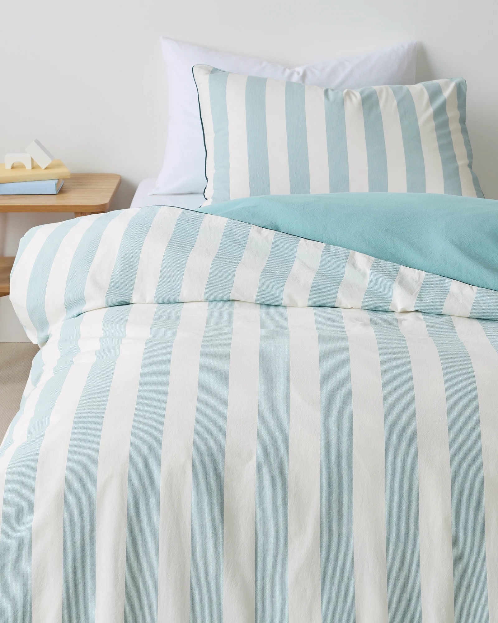 1 Arlo Stonewash Stripe Kids Quilt Cover Set - Queen Bed - Blue, 1 of 6