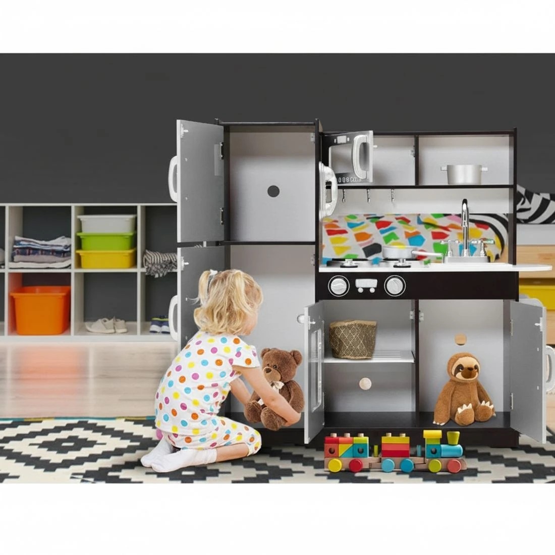 5 Keezi Kids Kitchen Play Set Wooden Pretend Toys Cooking Children Stove Fridge - Multi, 5 of 5