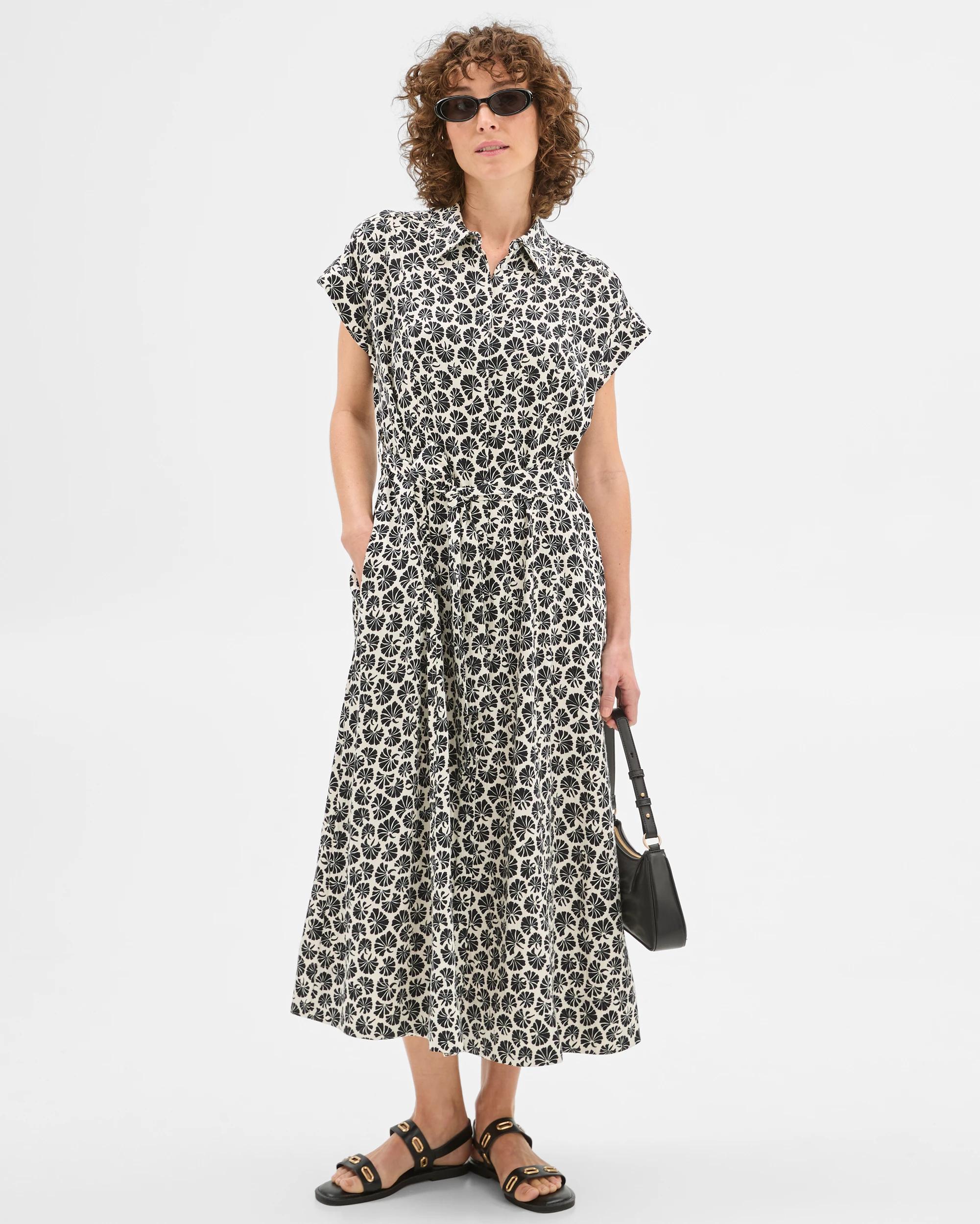 2 Summer Twill Midi Shirt Dress - Preview LINEAR FLORAL, 2 of 7