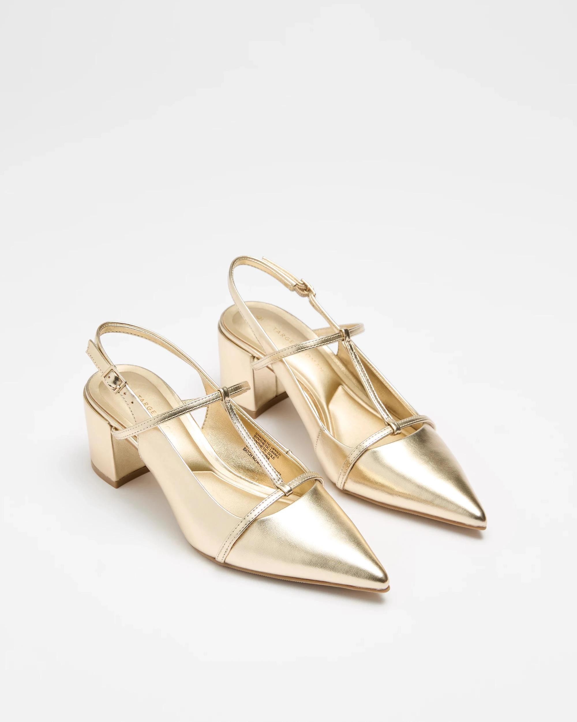 3 Target Womens T-Bar Point Block Heel - Darla II GOLD PU, 3 of 3