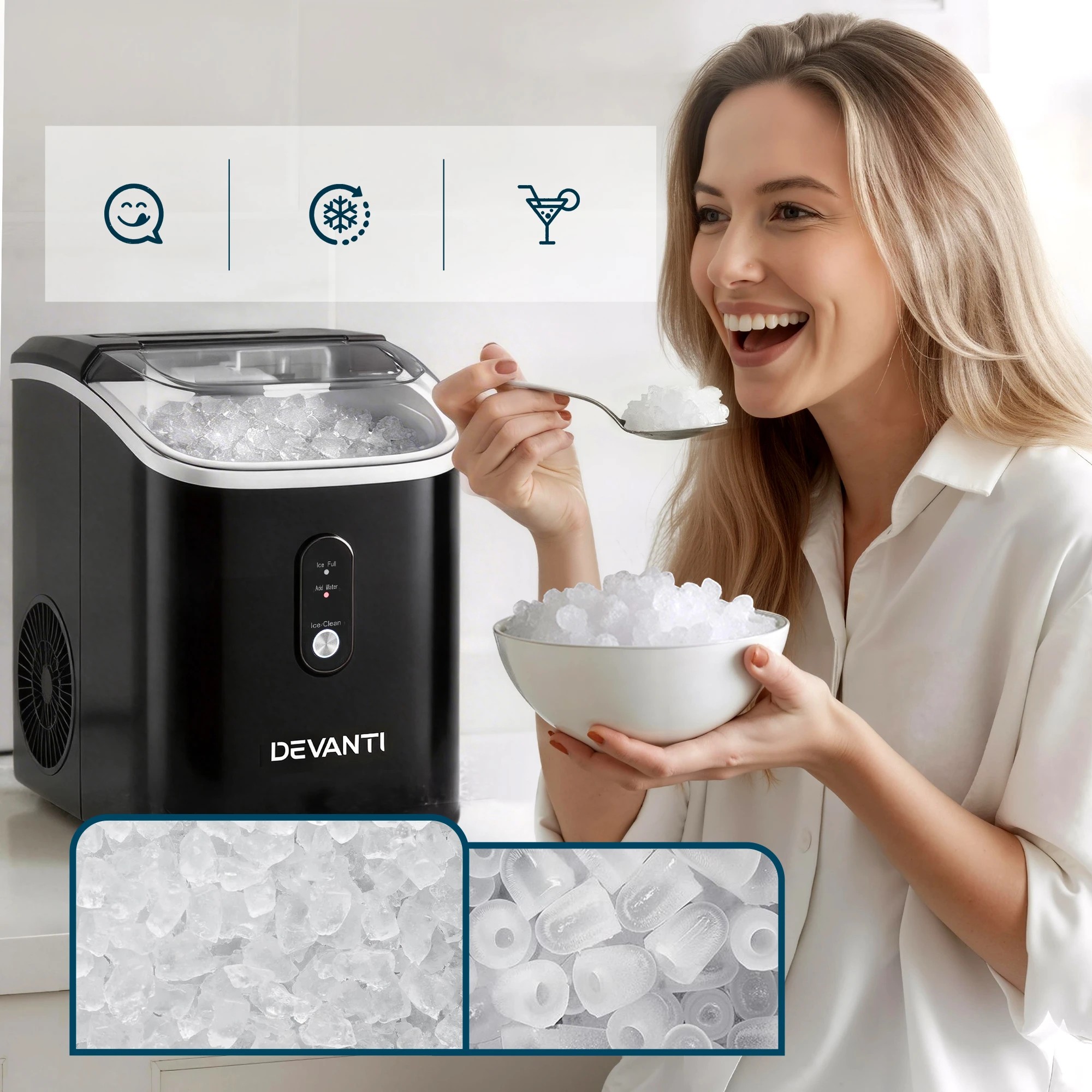 3 Devanti  Nugget Ice Maker Machine Ice Cube Tray Counter Party - Black, 3 of 10