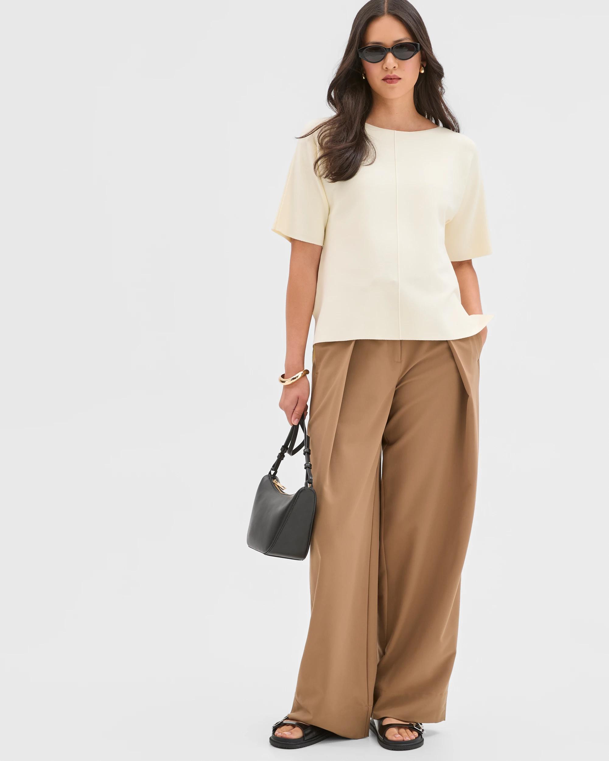 1 Preview Short Sleeve Crepe Knit T-Shirt VANILLA ICE, 1 of 6