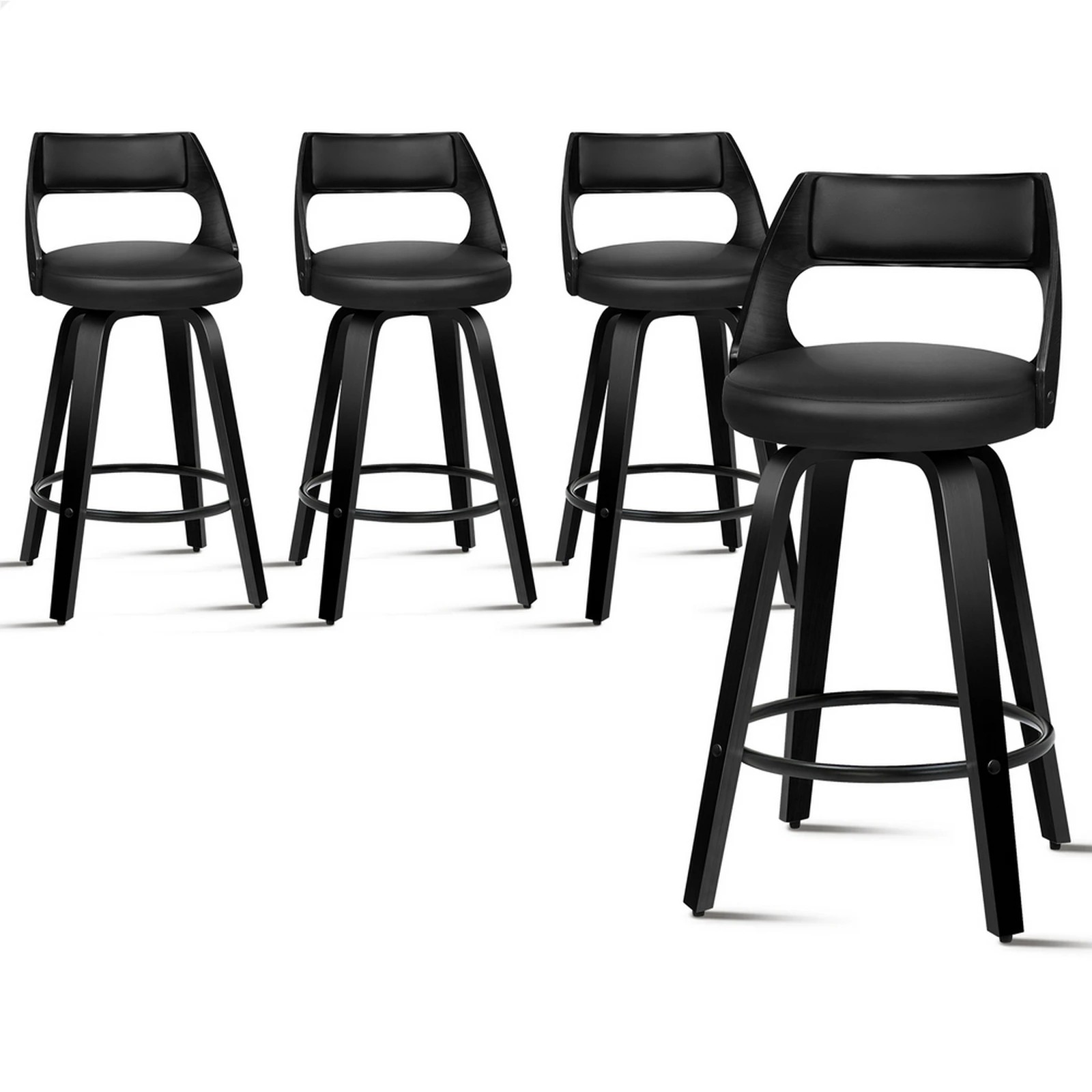 1 Alfordson 4x Swivel Bar Stools Eden Kitchen Wooden Dining Chair - Black, 1 of 9