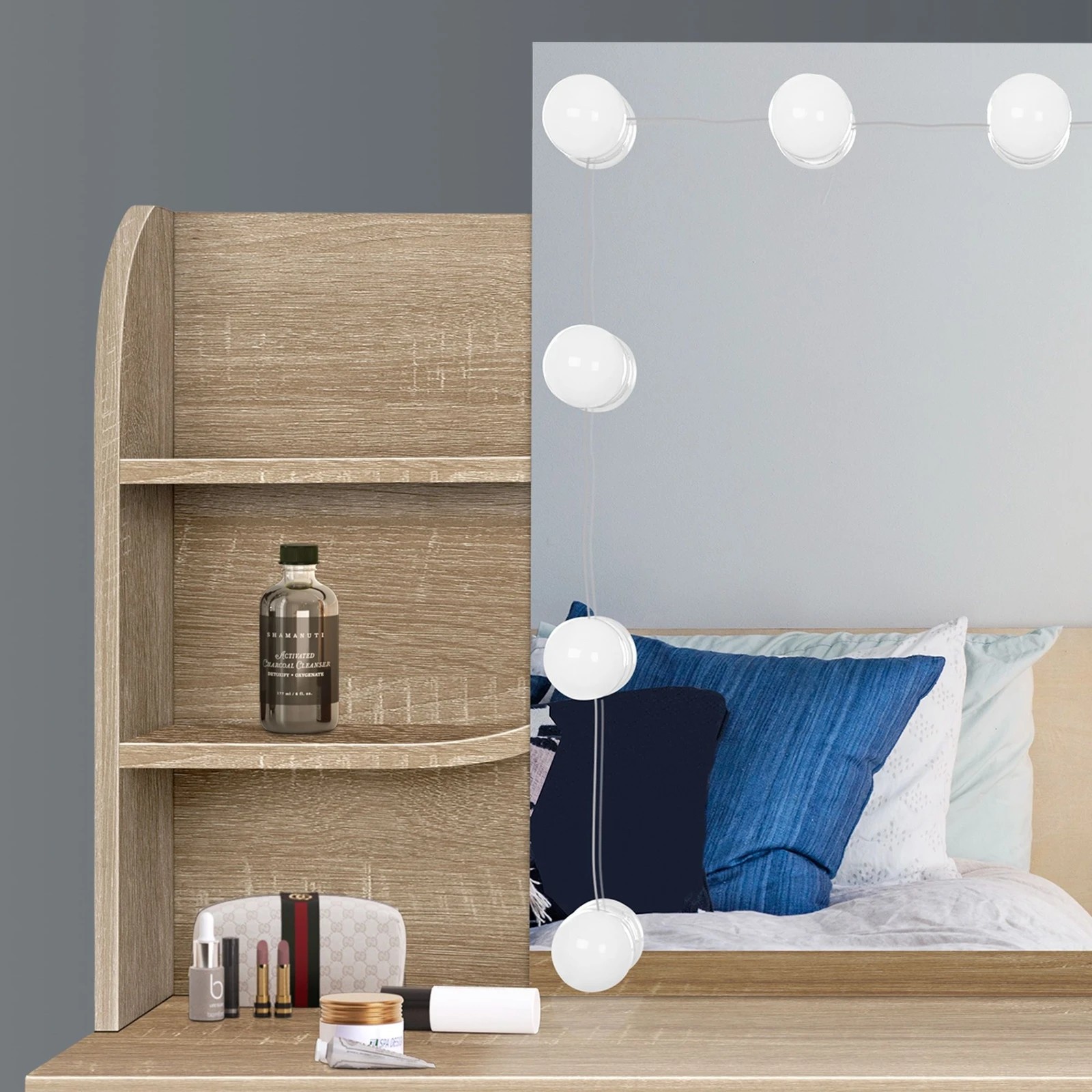 5 Alfordson Dressing Table Stool Set Makeup Mirror Vanity Desk LED Bulbs - Wood, 5 of 10