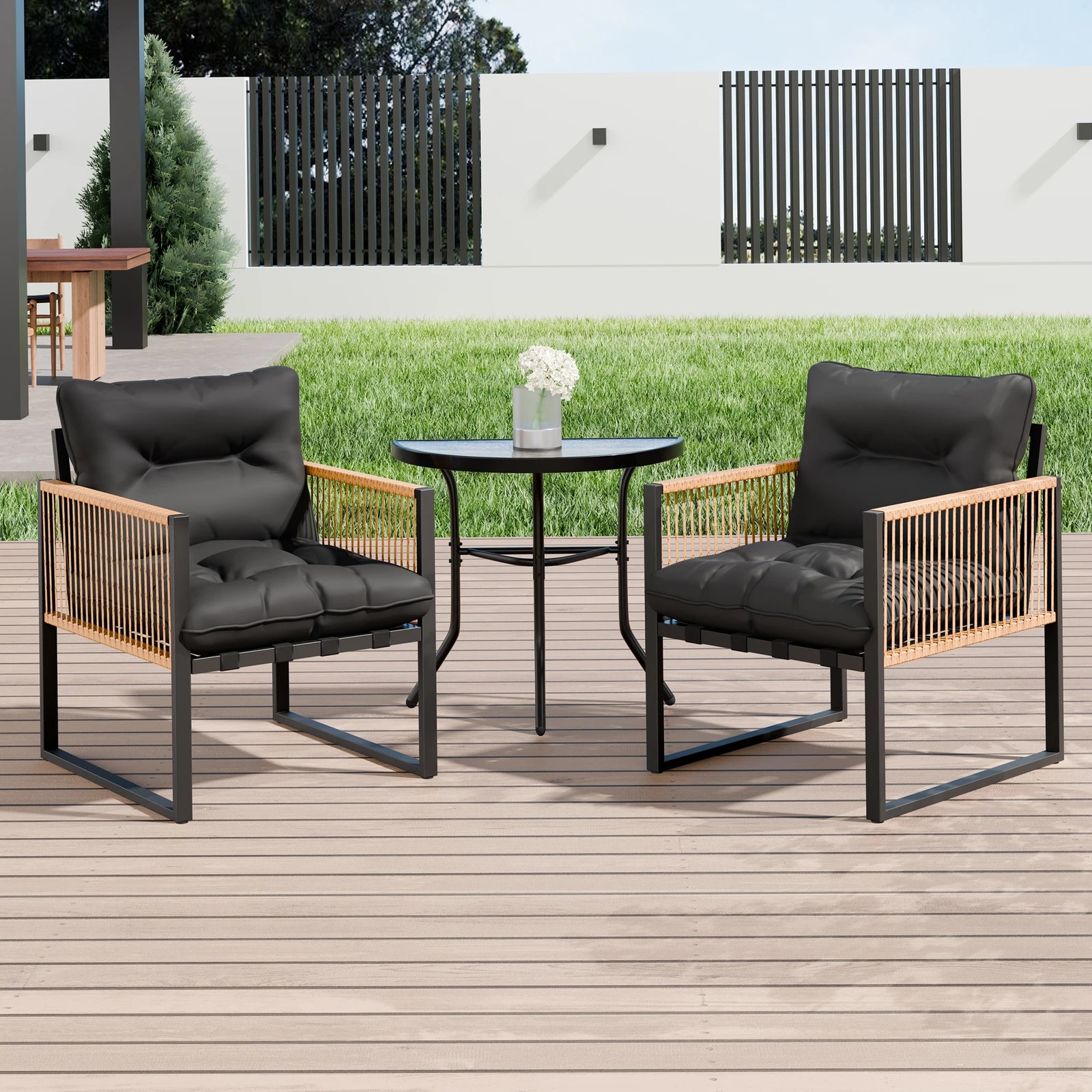 9 Alfordson Outdoor Dining Patio Furniture Bistro Set Table and Chairs Semicircle - Black Grey, 9 of 10