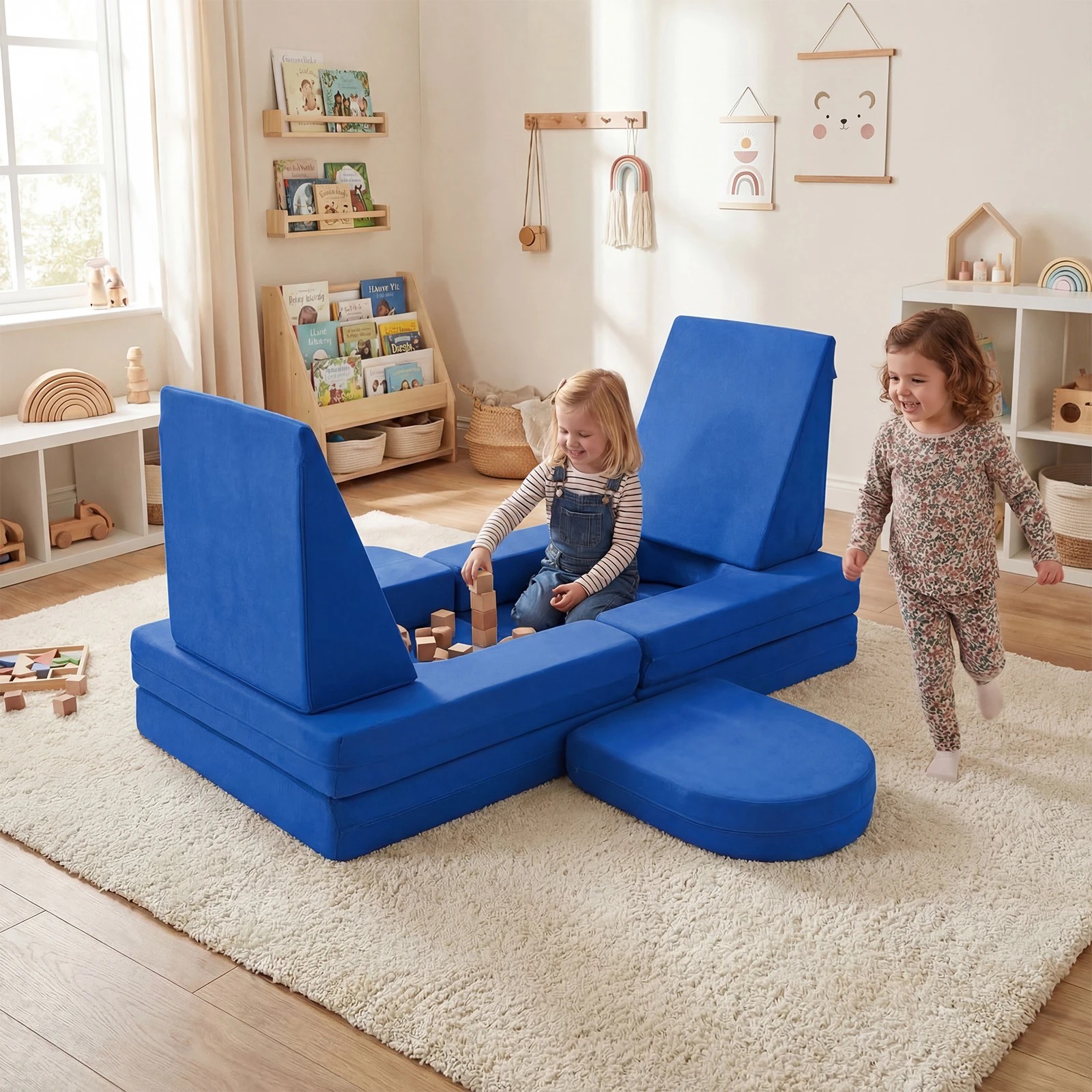 3 Costway 10 PCS Soft Foam Climb & Crawl Playset Modular Play Couch Convertible Sofa - Blue, 3 of 4