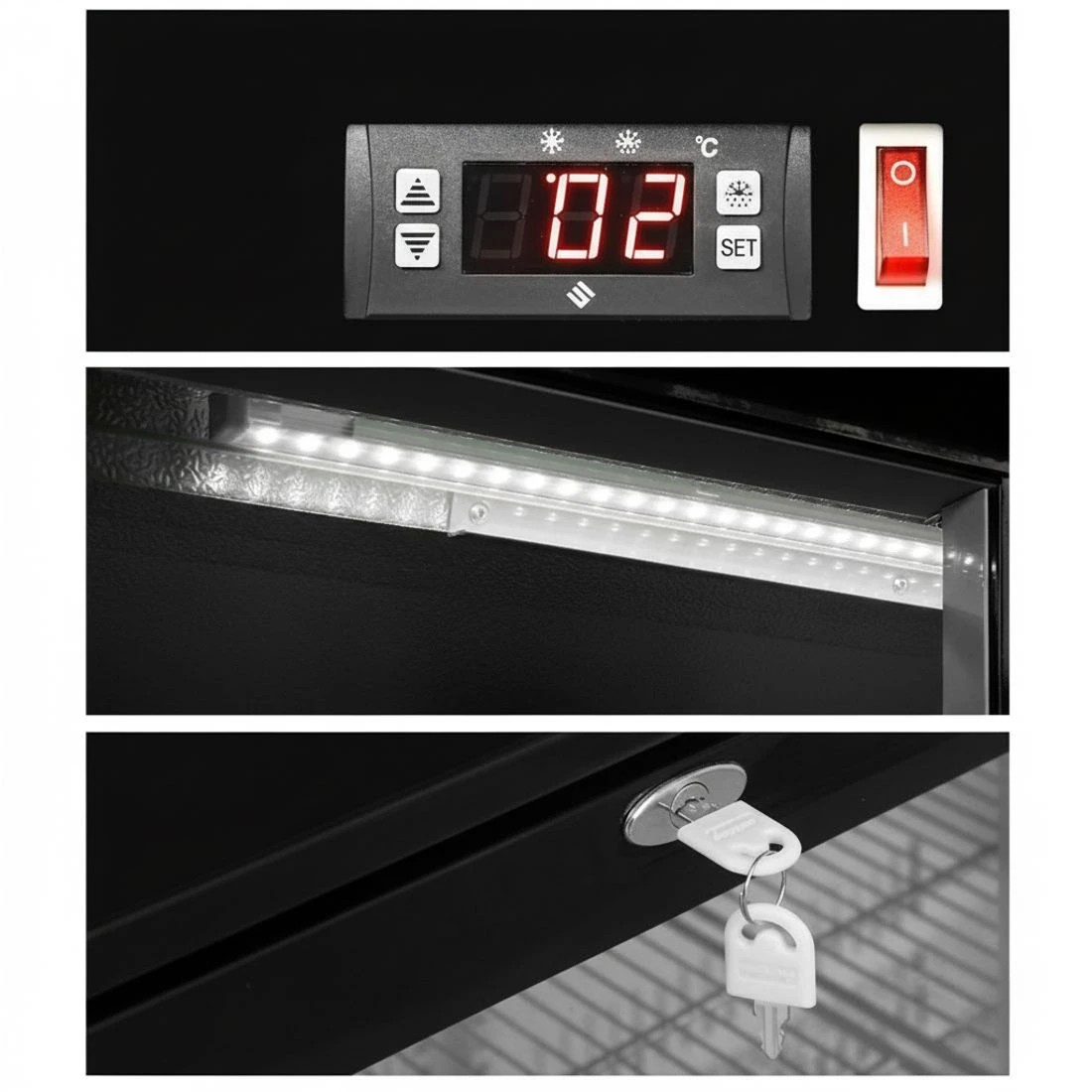 6 Devanti 198L Bar Fridge Dual Glass Door with Light Beverage Adjustable Shelves Quiet Lockable - Black, 6 of 7