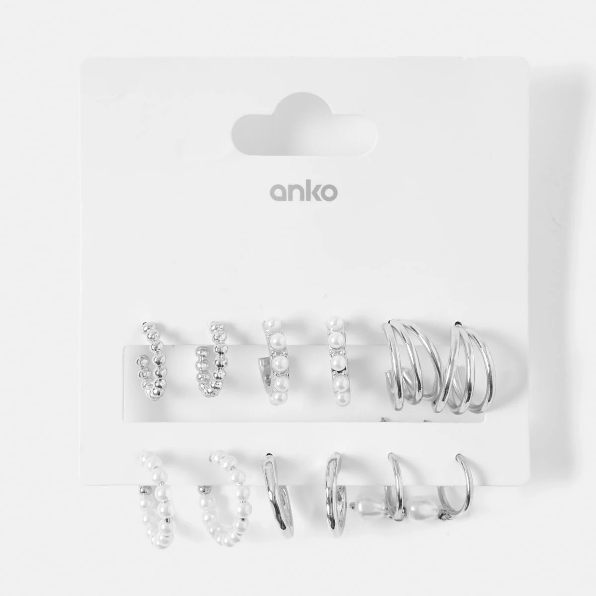 5 6 Pack Mini Faux Pearl Hoop Earrings - Silver Tone, 5 of 5