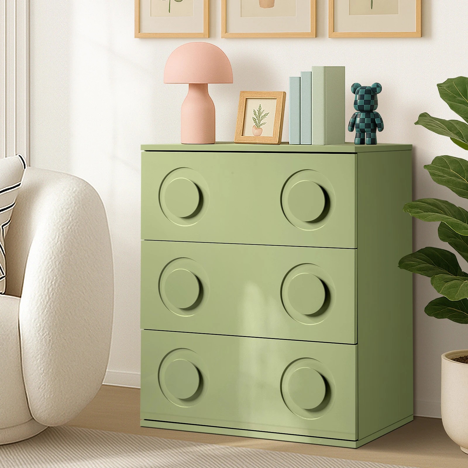 9 Oikiture 3 Chest of Drawers Spacious Cabinet Bedroom Dresser Nightstand - Green, 9 of 9