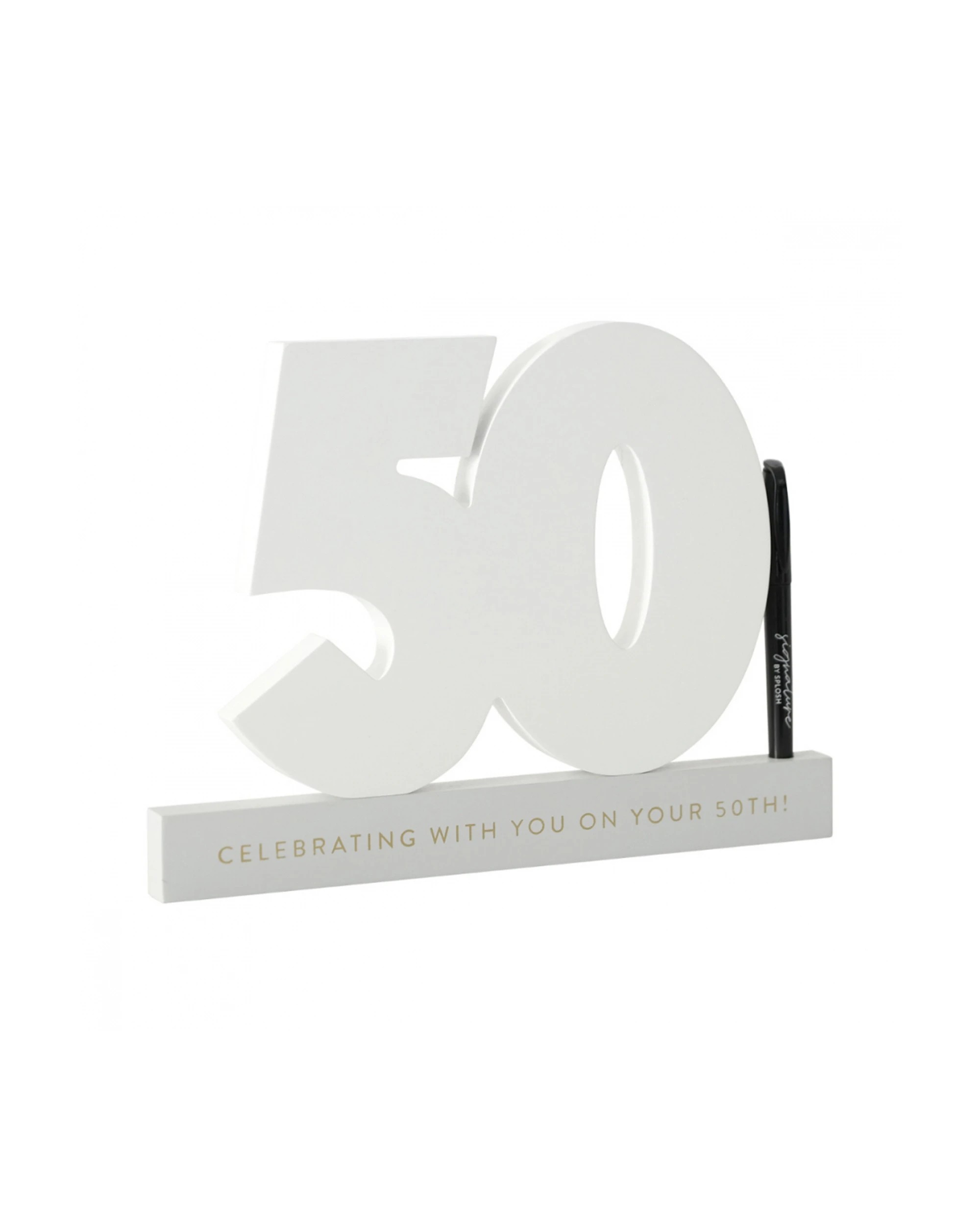 2 Splosh 50th Birthday Wooden Signature Number W/ Marker Keepsake 29x21cm White
 - White, 2 of 8