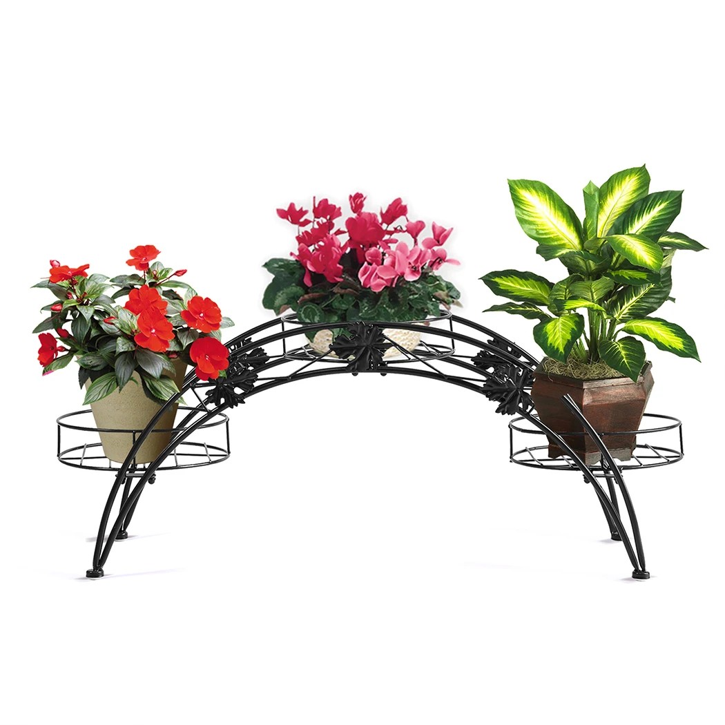 6 Levede Arch Shape Metal Plant Stand with 3 Plant Pot Space - Black, 6 of 8