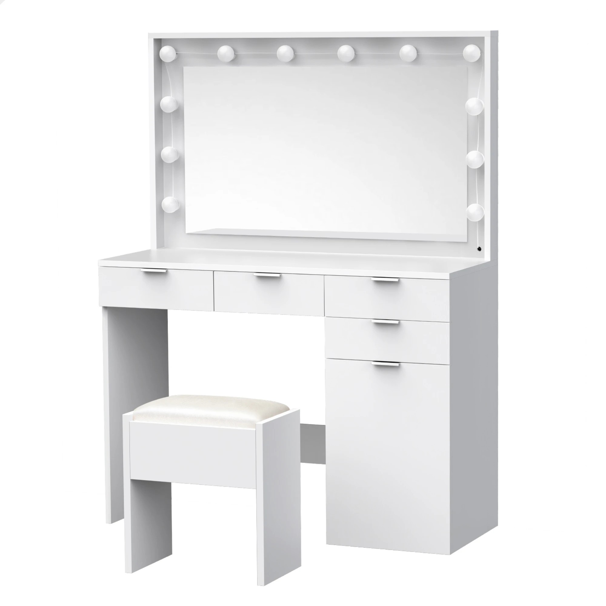 1 Alfordson Dressing Table Stool Set Makeup Mirror Desk 12 LED Bulbs - White, 1 of 10
