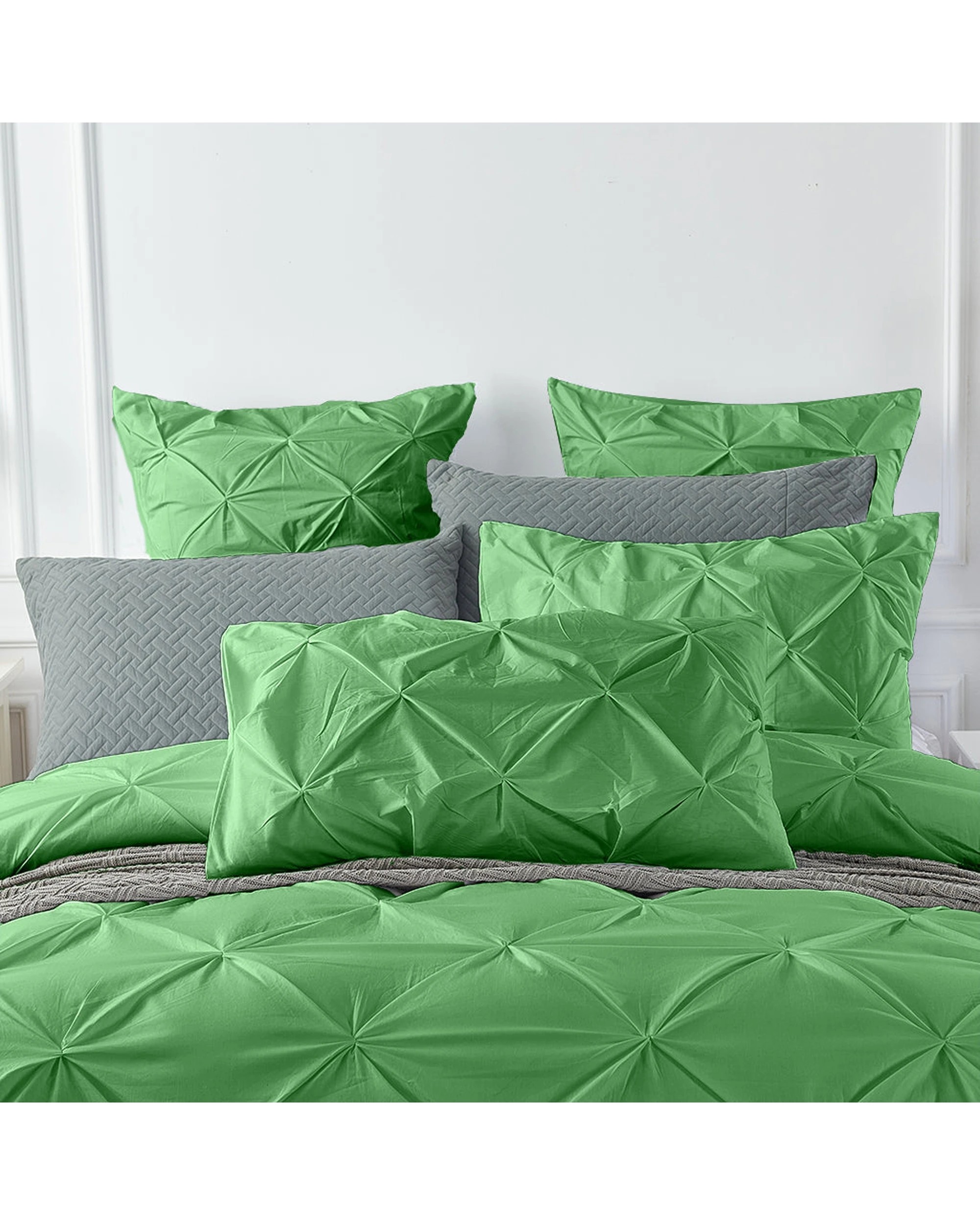 5 Cotton More 100% Cotton Diamond Pinch Pleated Pintuck Doona Quilt Cover Double - Green, 5 of 7
