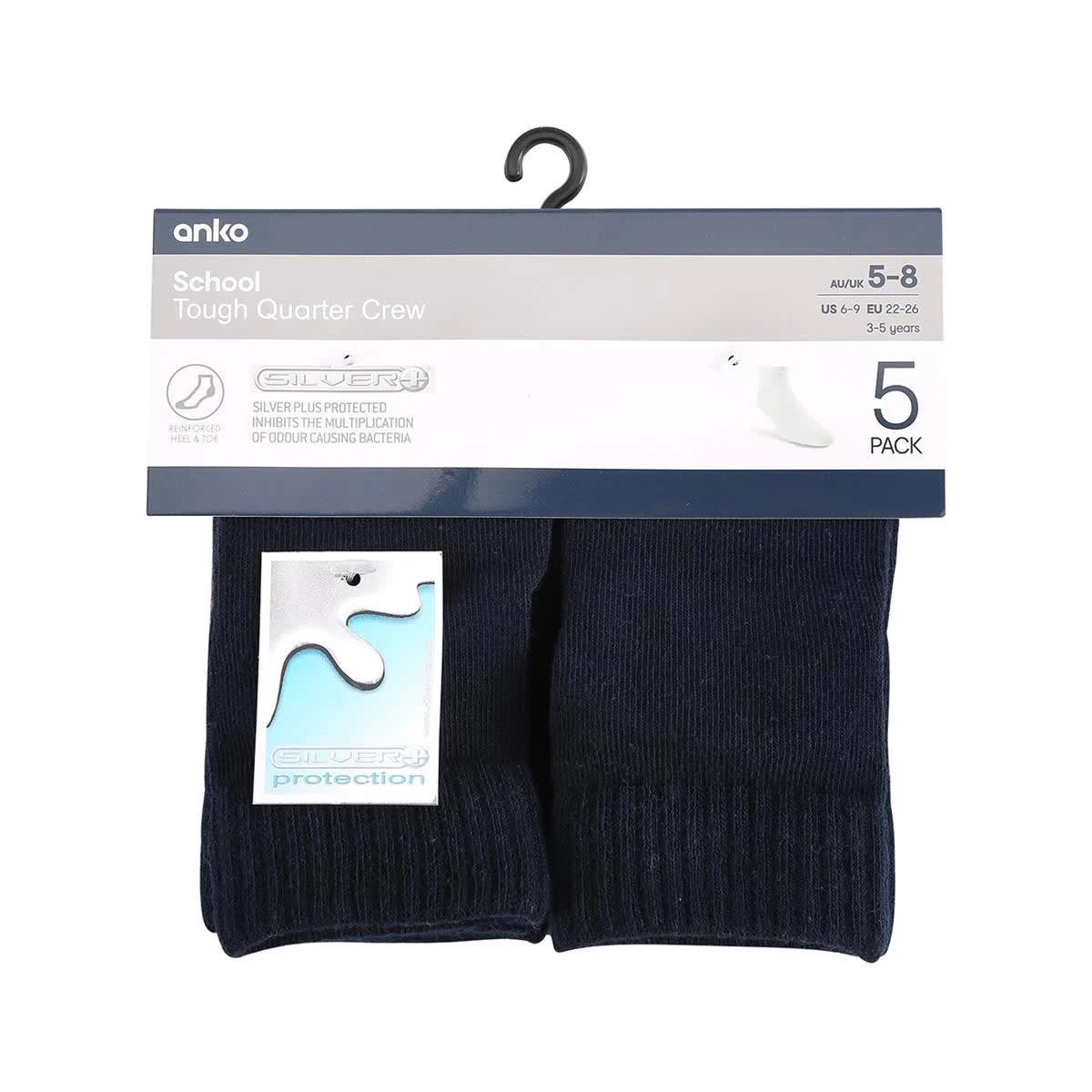 3 5 Pack Tough Quarter Crew Socks Dress Navy, 3 of 3