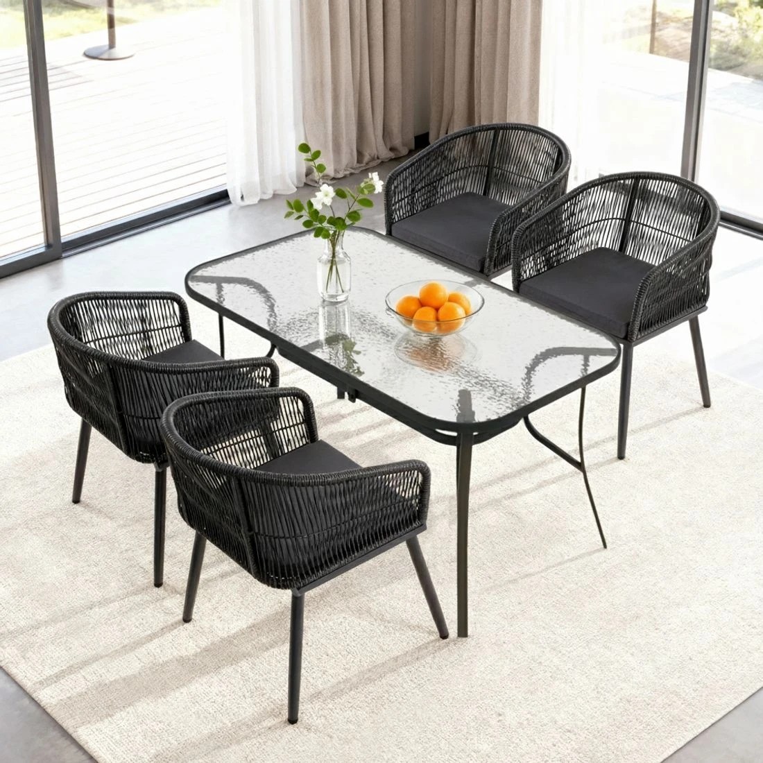 6 Gardeon 5PC Outdoor Dining Set Table and Chairs Garden Patio Furniture Bistro - Black, 6 of 6