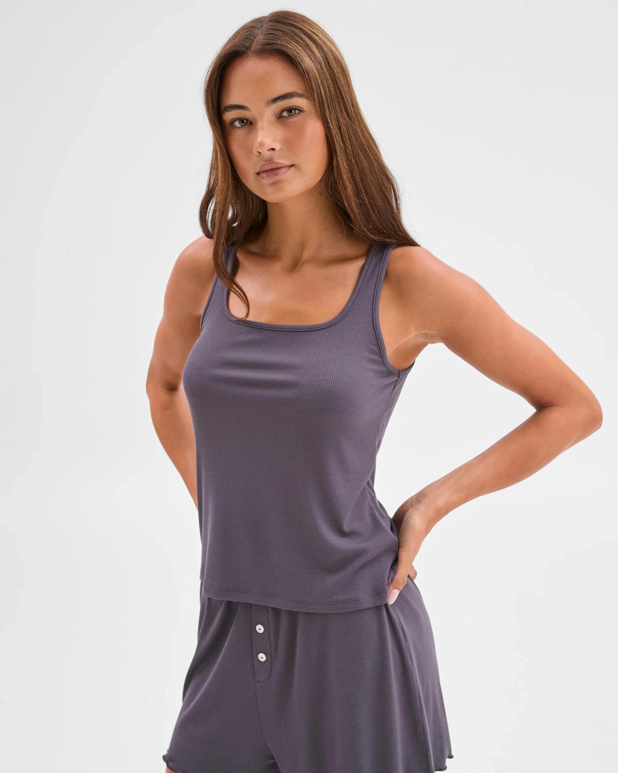 1 Lily Loves Ribbed Sleep Tank Top CHARCOAL, 1 of 6