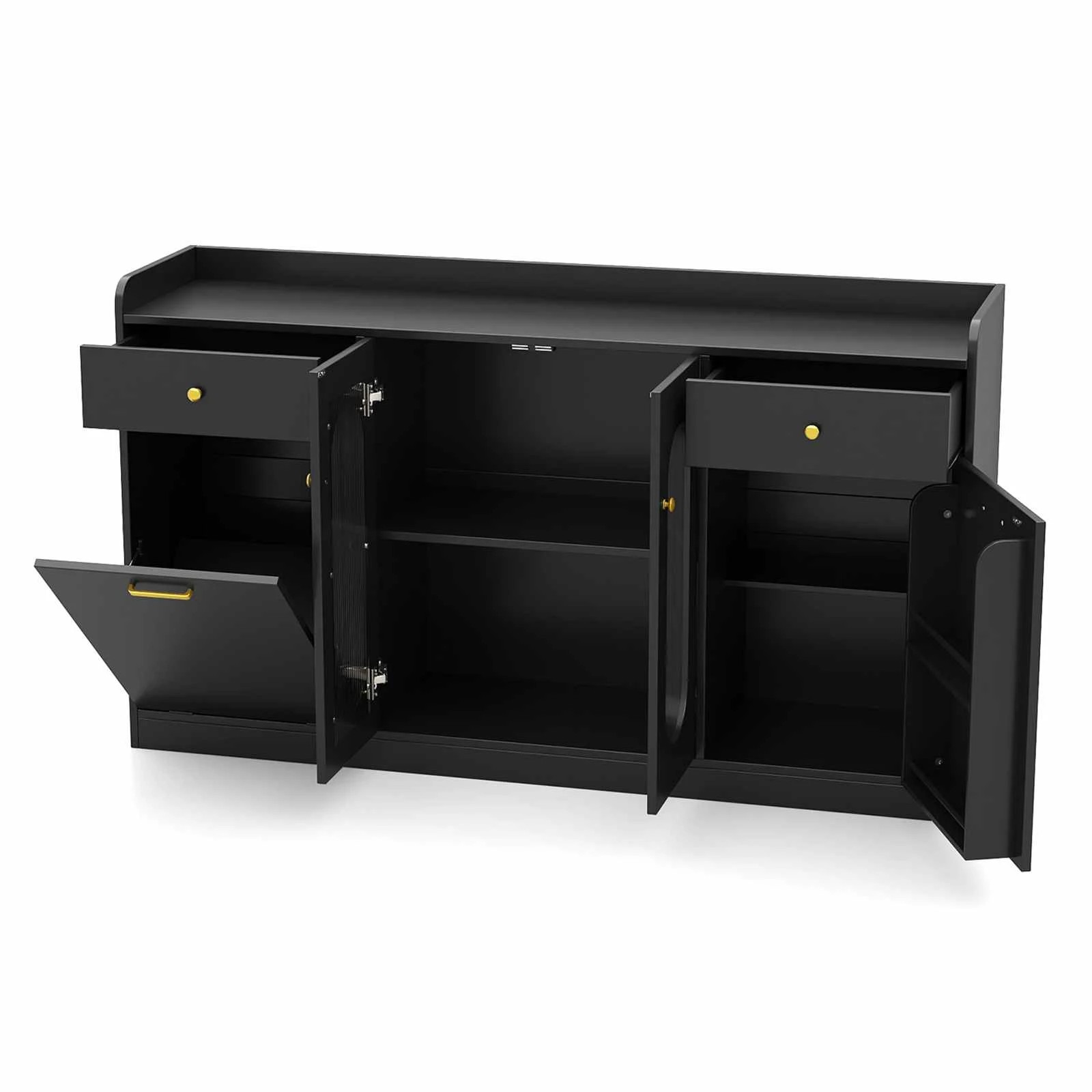 1 Costway 1.4m Buffet Cabinet Kitchen Island Tilt Out Trash Can Sideboard - Black, 1 of 3