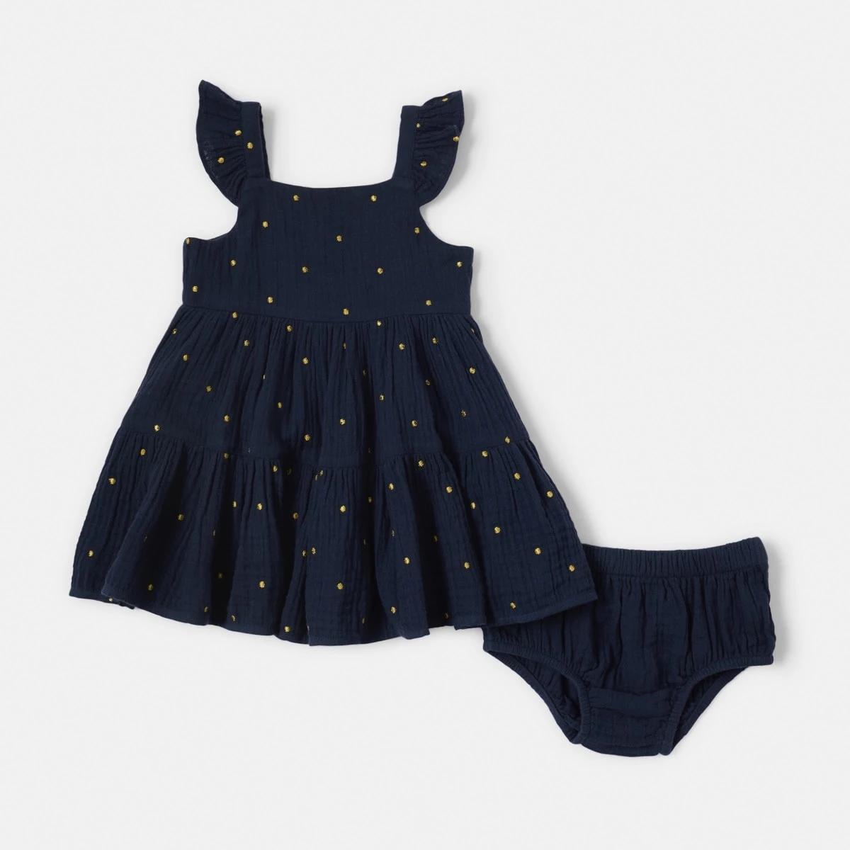 1 Tiered Dress Navy Dots, 1 of 7