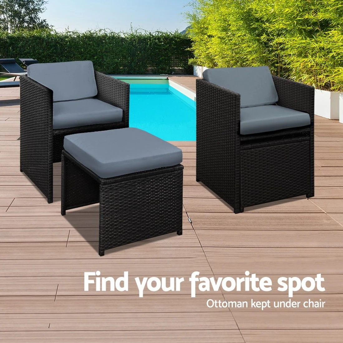 5 Gardeon Outdoor Dining Set 9 Piece Wicker Table Chairs Setting - Black, 5 of 6
