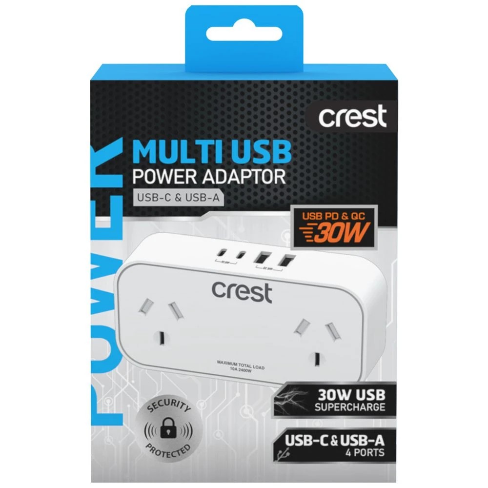 2 Crest Double Power Adaptor 4 USB 2C+2A 30W, 2 of 3